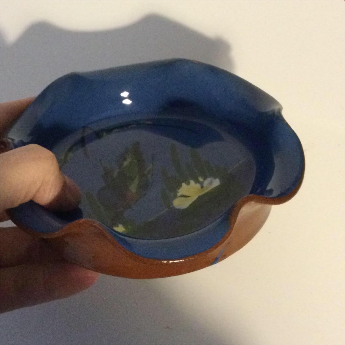 Blue Devon Ware Ashtray / Shallow Trinket Dish - Kingfisher Design - Made In Torquay - Fluted Wavy Edge