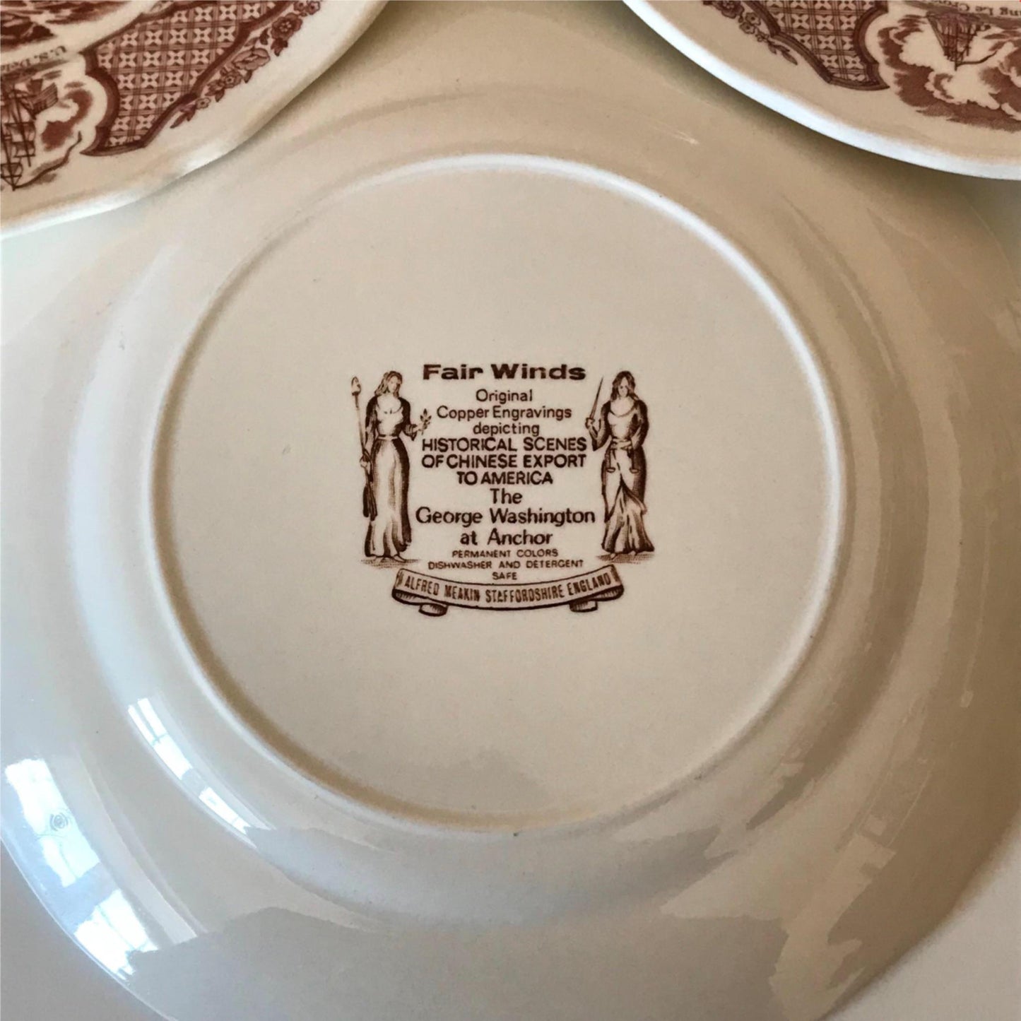 Alfred Meakin retro 1970s set of 6 8” plates Fair Winds brown China America