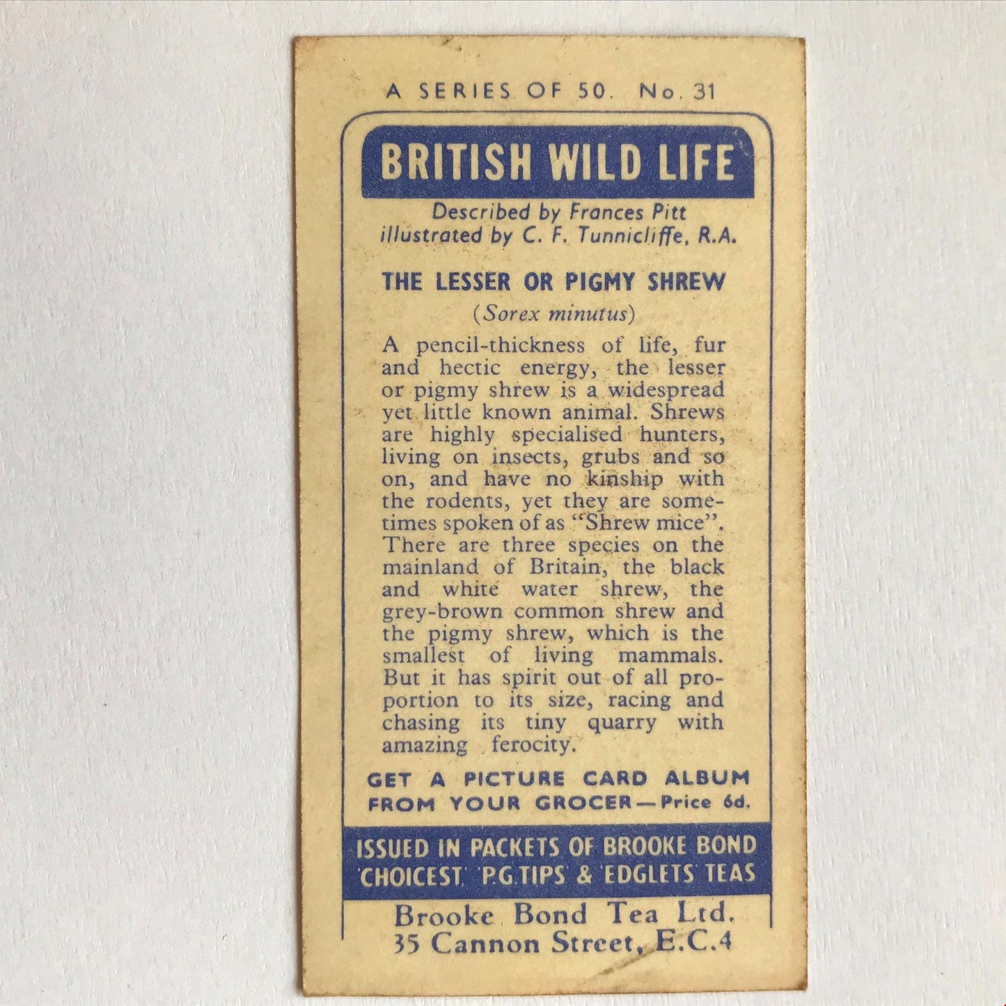BRITISH WILD LIFE - Brooke Bond Tea Cards - Take your pick - wildlife pictures