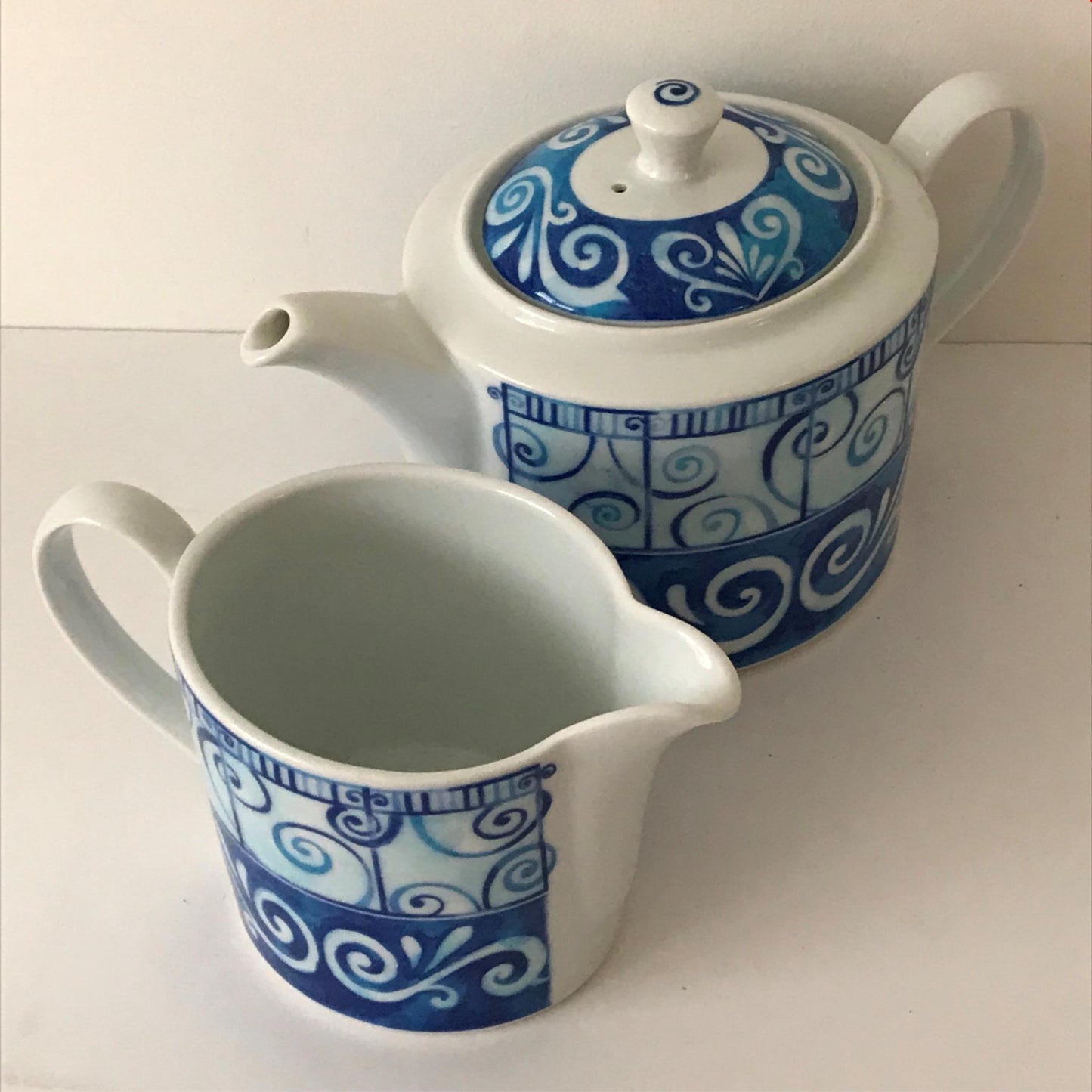 Essentials By Royal Worcester Teapot and milk jug OCEANA 1990s Blue.