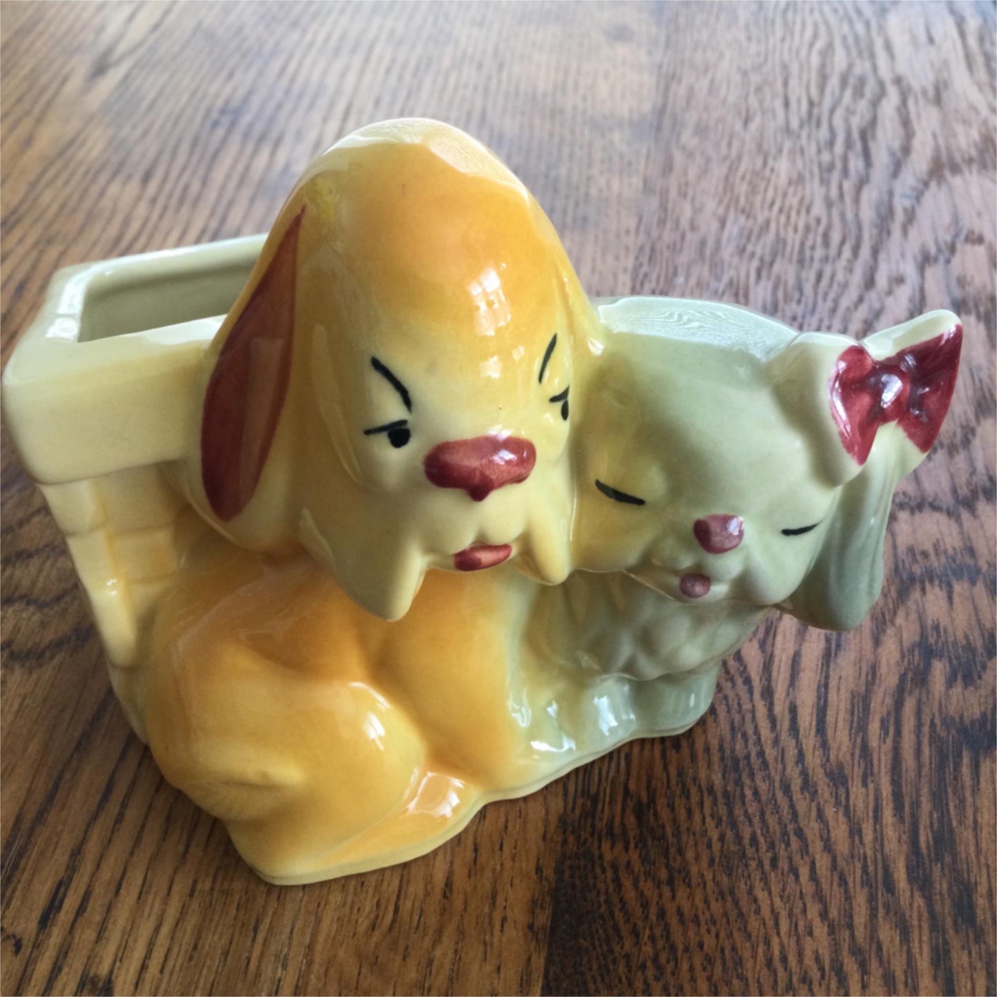 Retro Ceramic Hound Pekingese Shih-Tzu Dogs Planter #611 Vase 1950s American