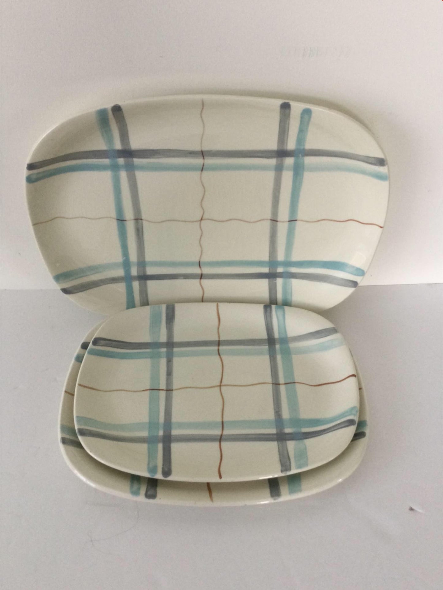 3 x Vintage Retro 1950s serving platters J & G Meakin Horizon blue grey stripes