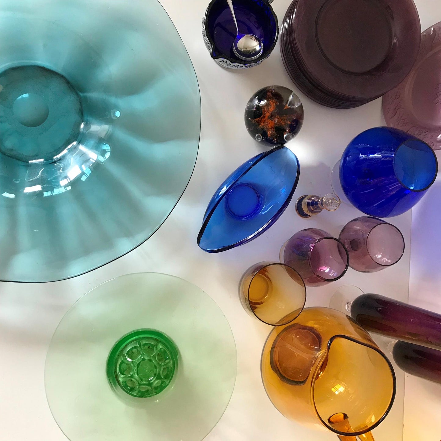 Vintage Whitefriars style Art Glass Blue Small oval bowl dish royal blue