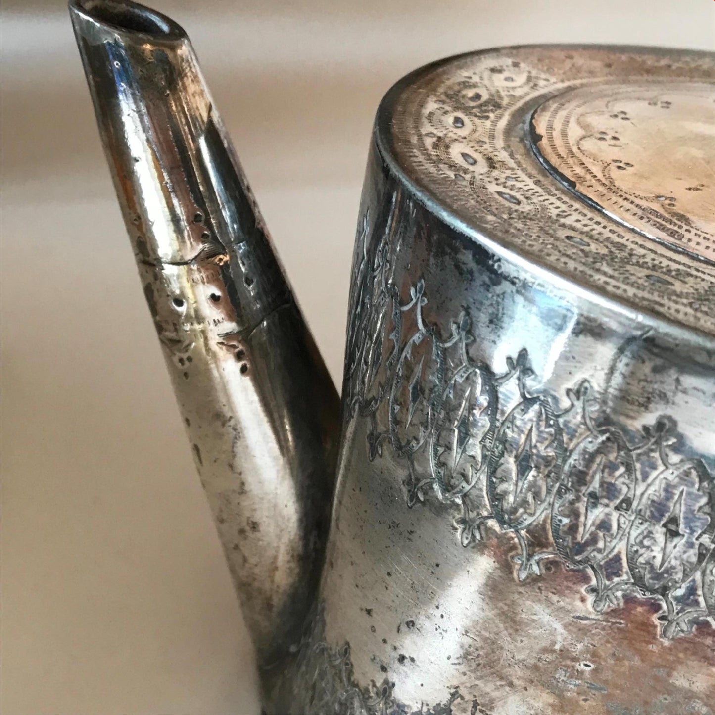 Beautiful vintage silver plated teapot. Unknown age and maker. Engraved. Elegant