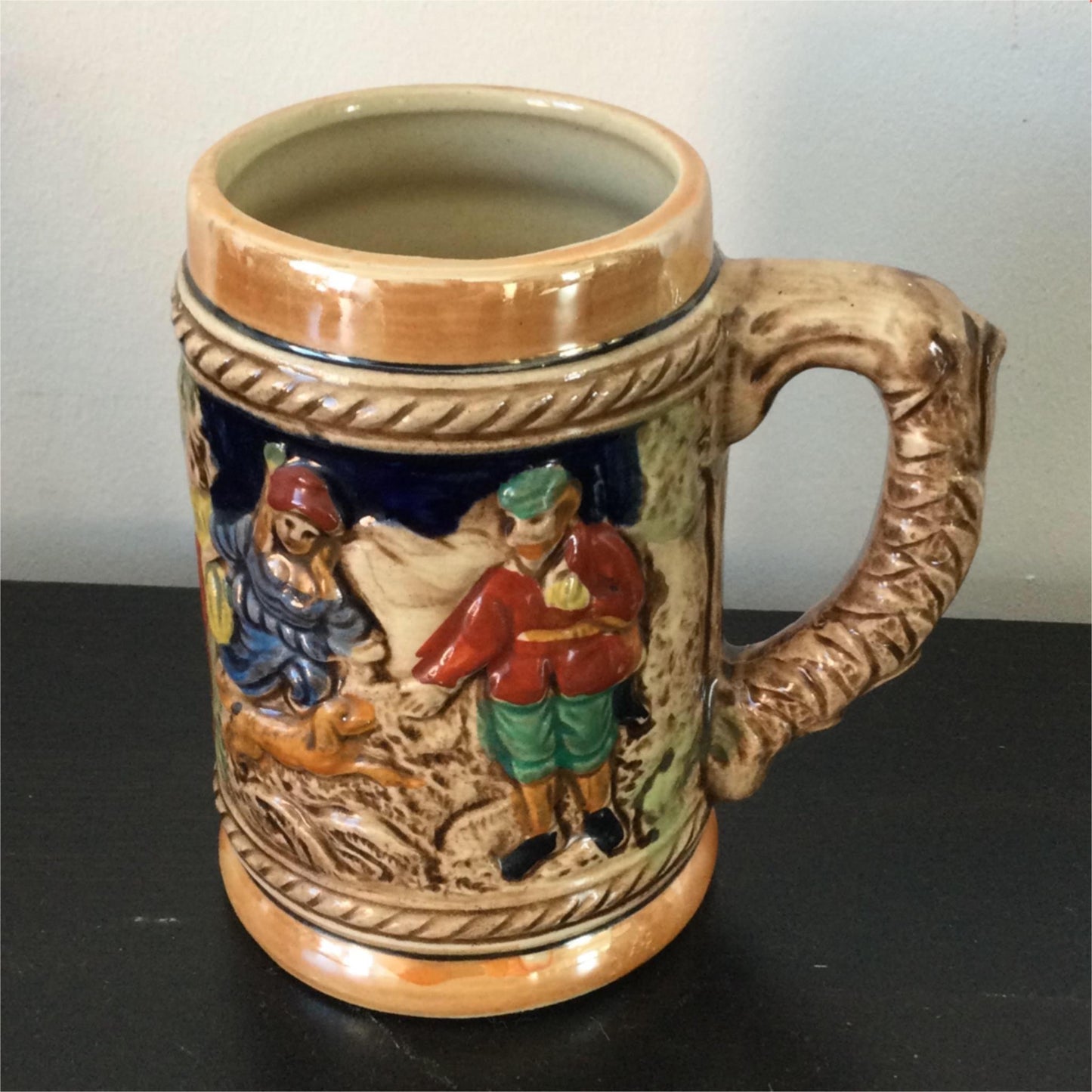 vintage German ceramic beer tankard stein 1/4 litre rural Bavarian? Scene vgc