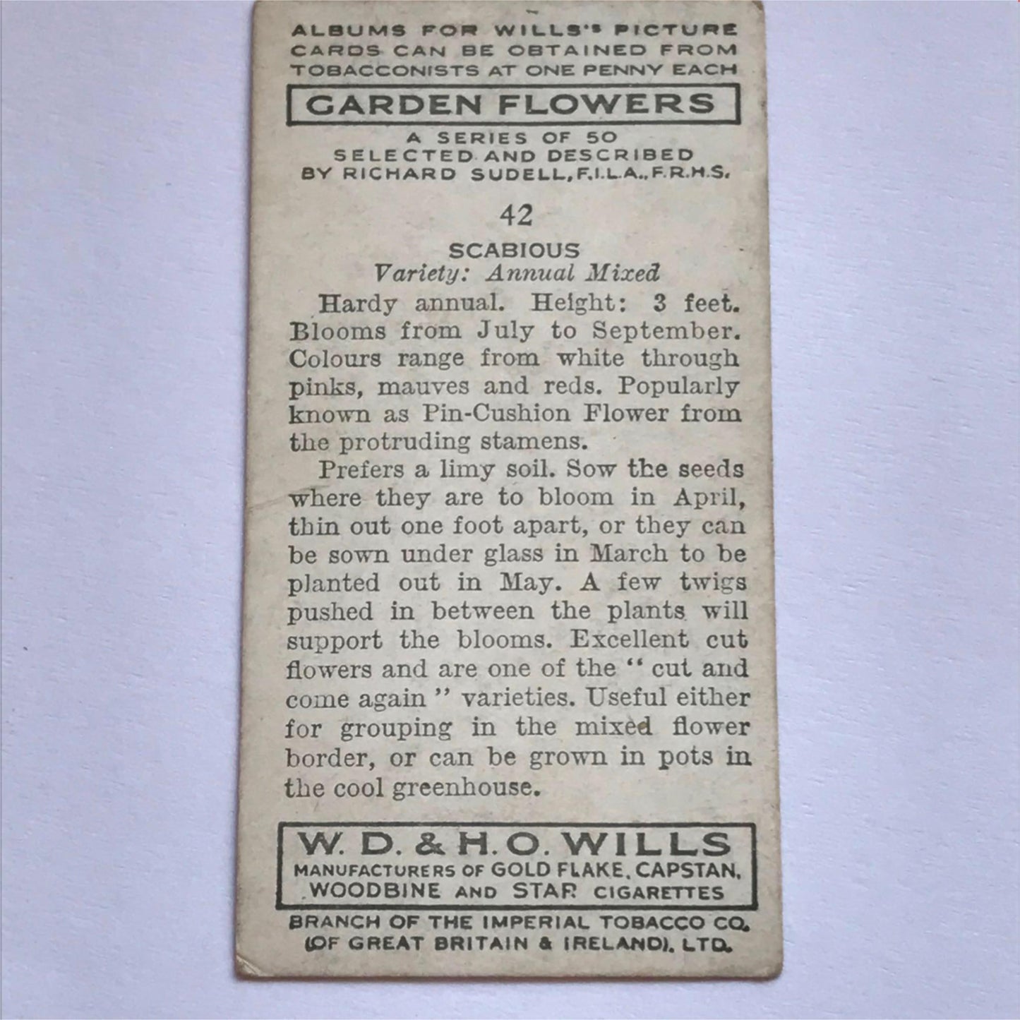 Wills Cigarette Cards GARDEN FLOWERS 1939 1930s - Pick! the ones you want