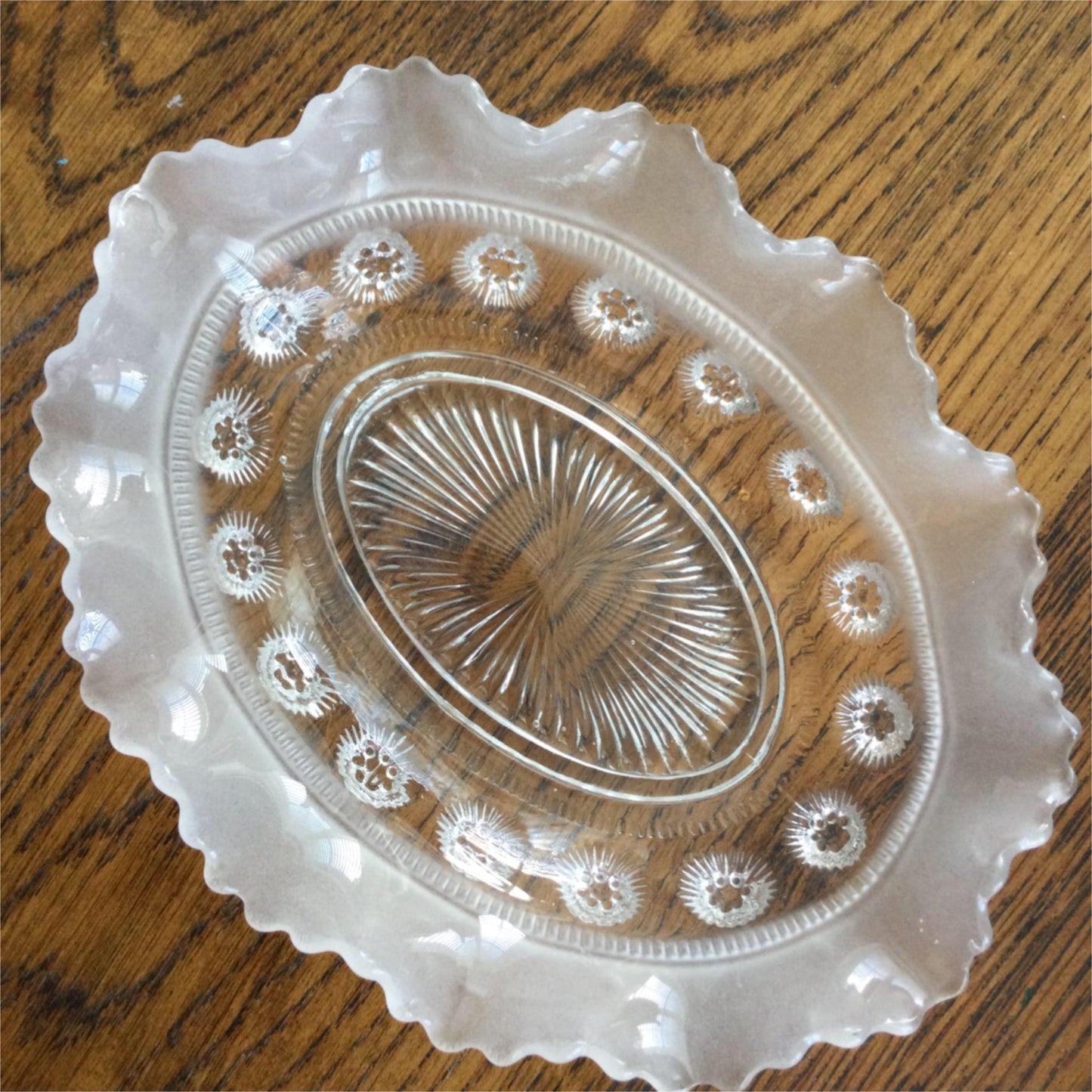 Vintage pressed glass trinket dish small bowl fluted edge, sand blasted