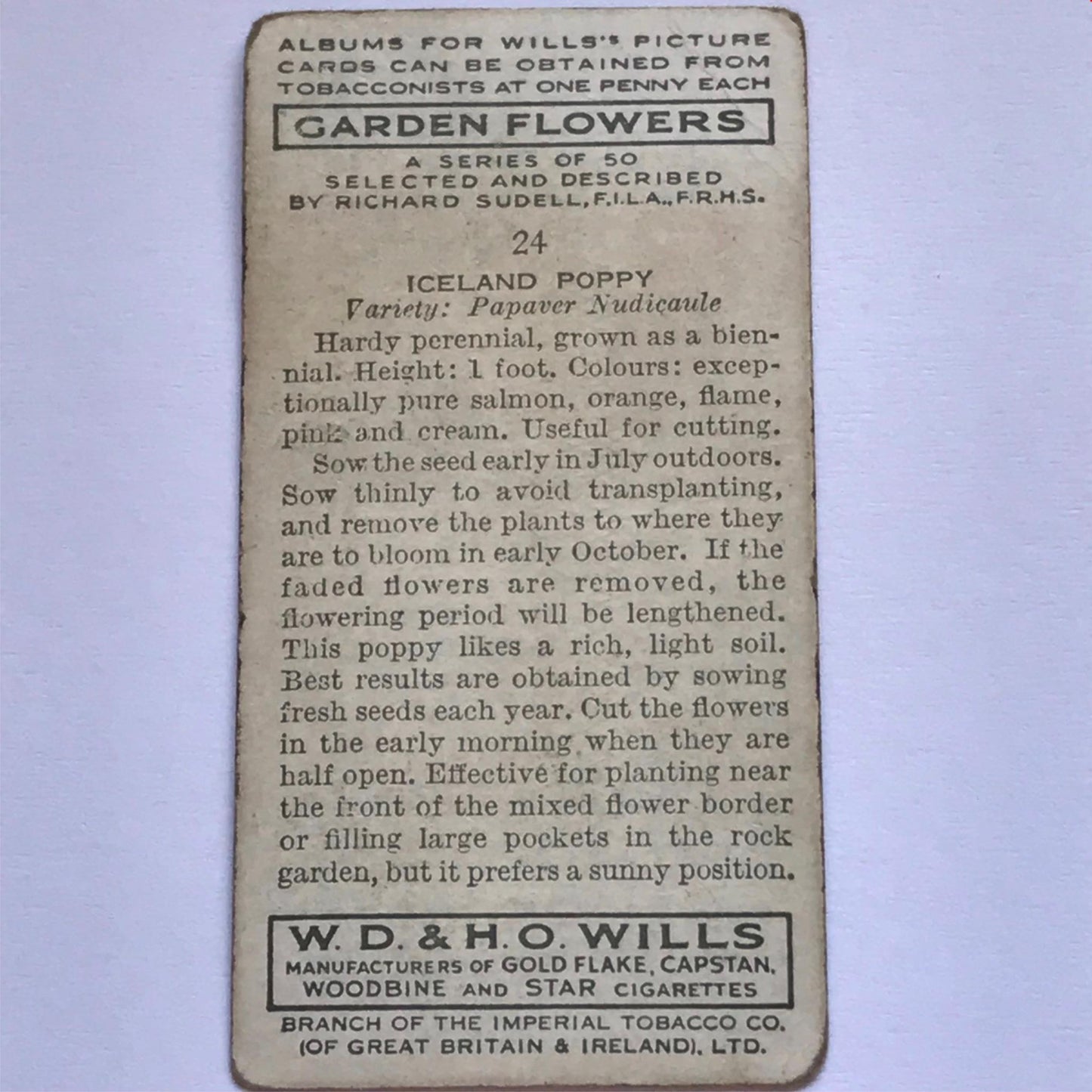 Wills Cigarette Cards GARDEN FLOWERS 1939 1930s - Pick! the ones you want