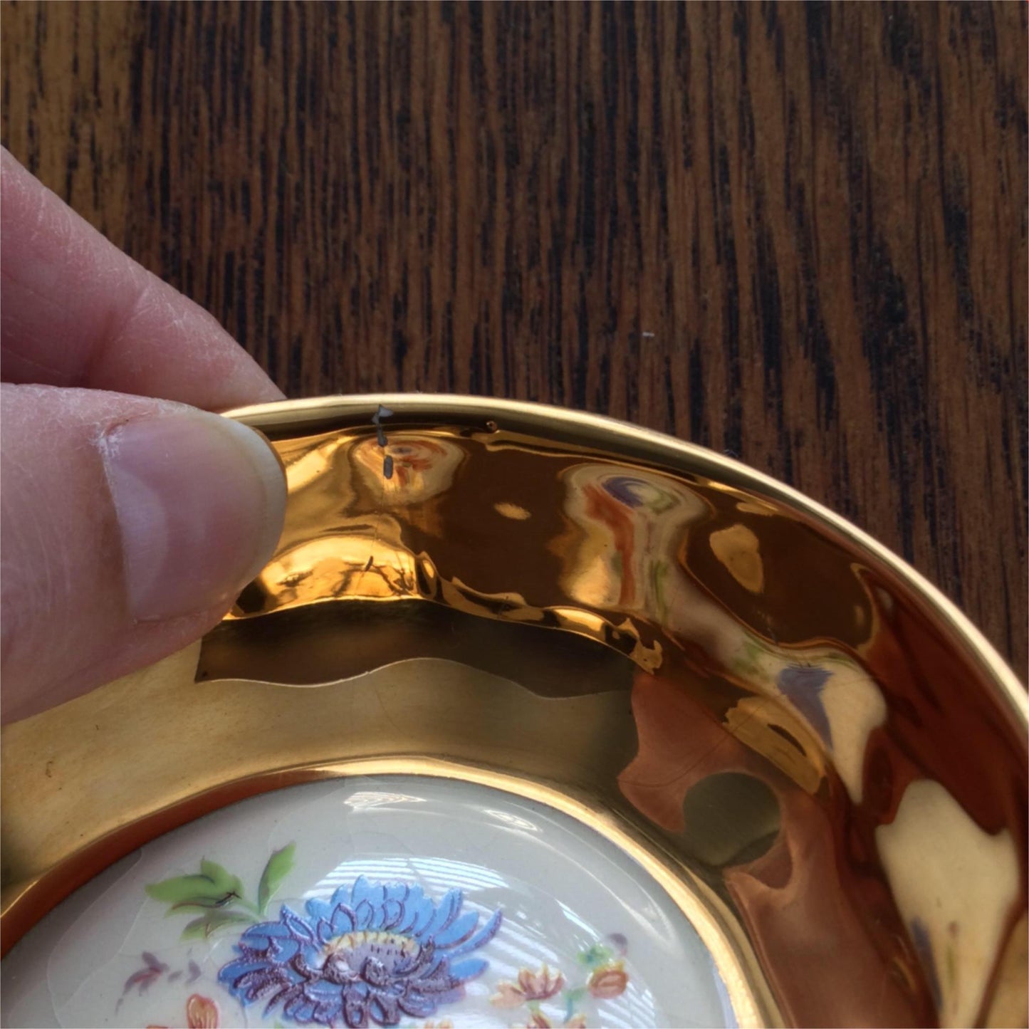 PRINKNASH POTTERY Gloucester small trinket pin dish with 24ct gold bright floral