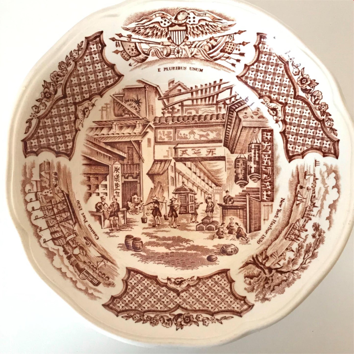 Alfred Meakin retro 1970s cereal bowl Fair Winds brown China & America trade