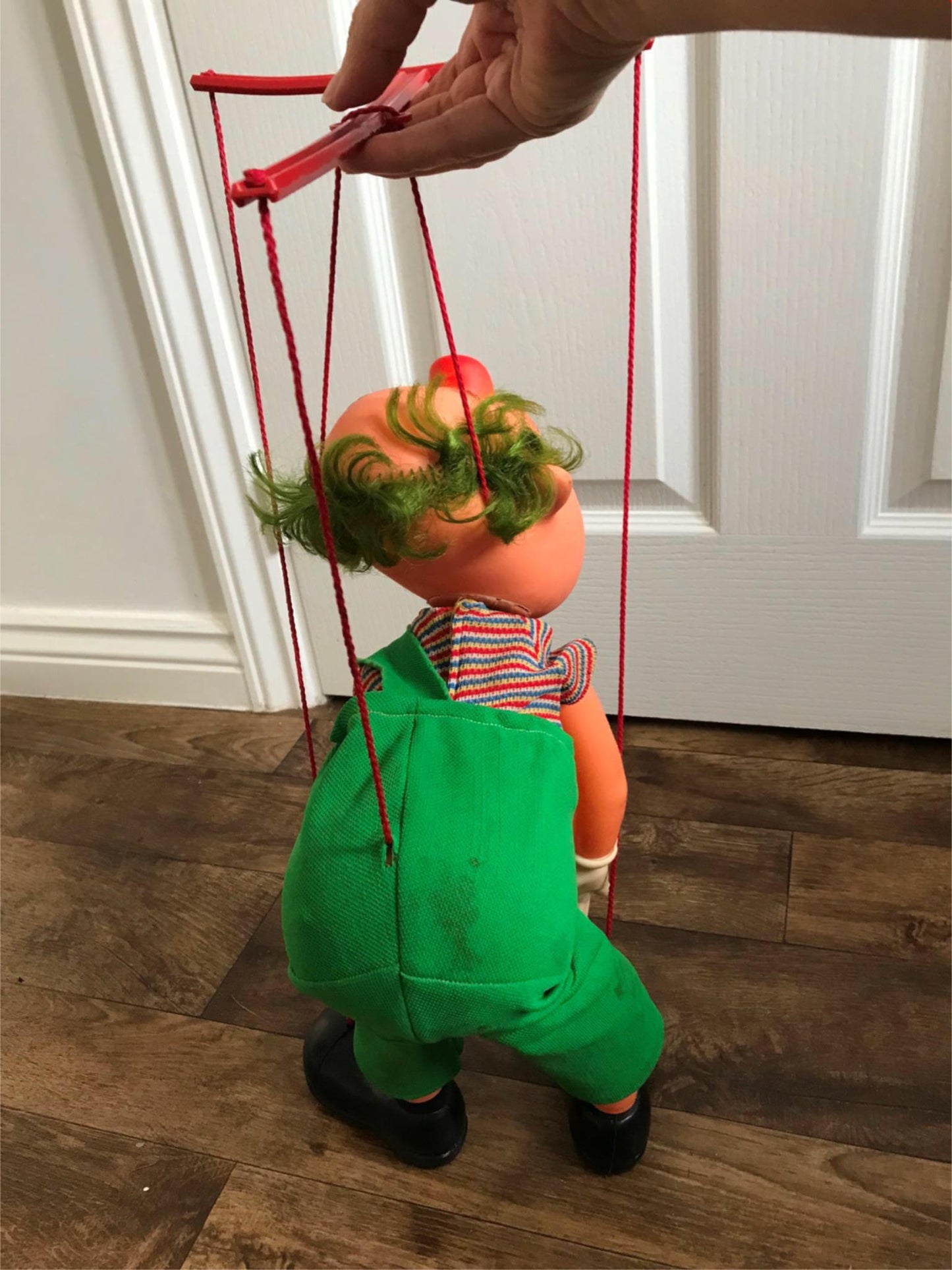 CLOWN PUPPET Retro kitsch funny. Spanish. FARMI. Plastic, stooping, grinning