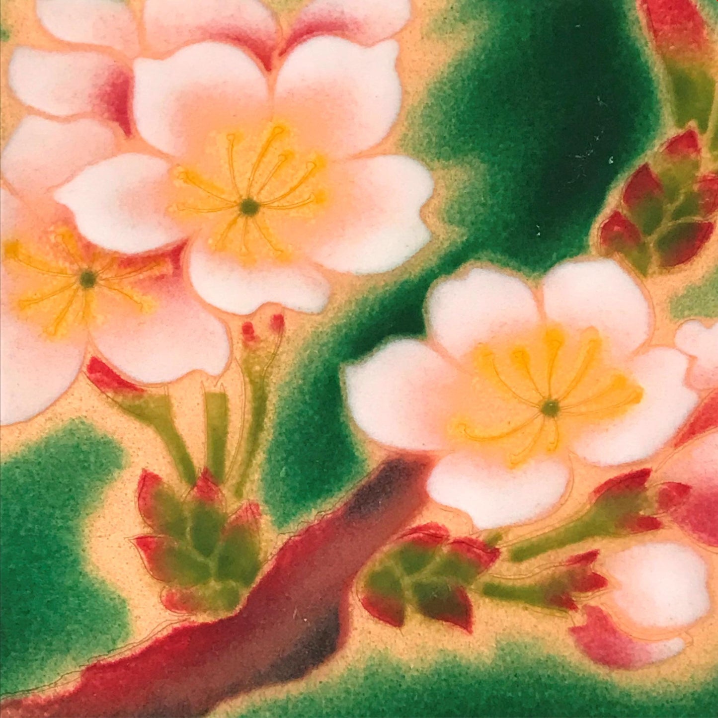 Multicoloured art glass ornament / trinket dish / oblong plate flowers blossom. Green and pink