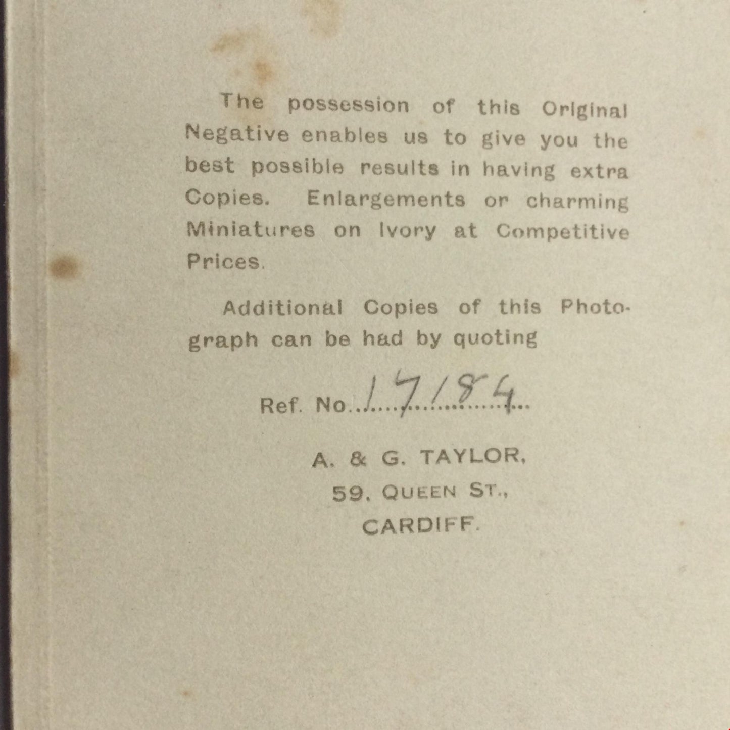 Empty Vintage Photo Wallet from A & G Taylor 59 Queen St Cardiff Ephemera