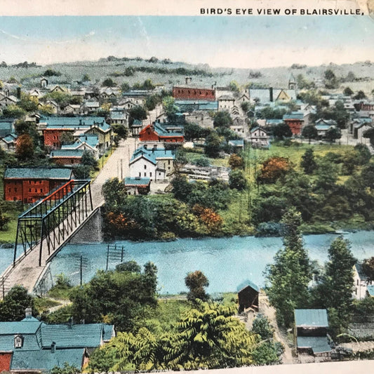 Vintage postcard - USA - BLAIRSVILLE GEORGIA - BIRD'S EYE VIEW - River and bridge, town