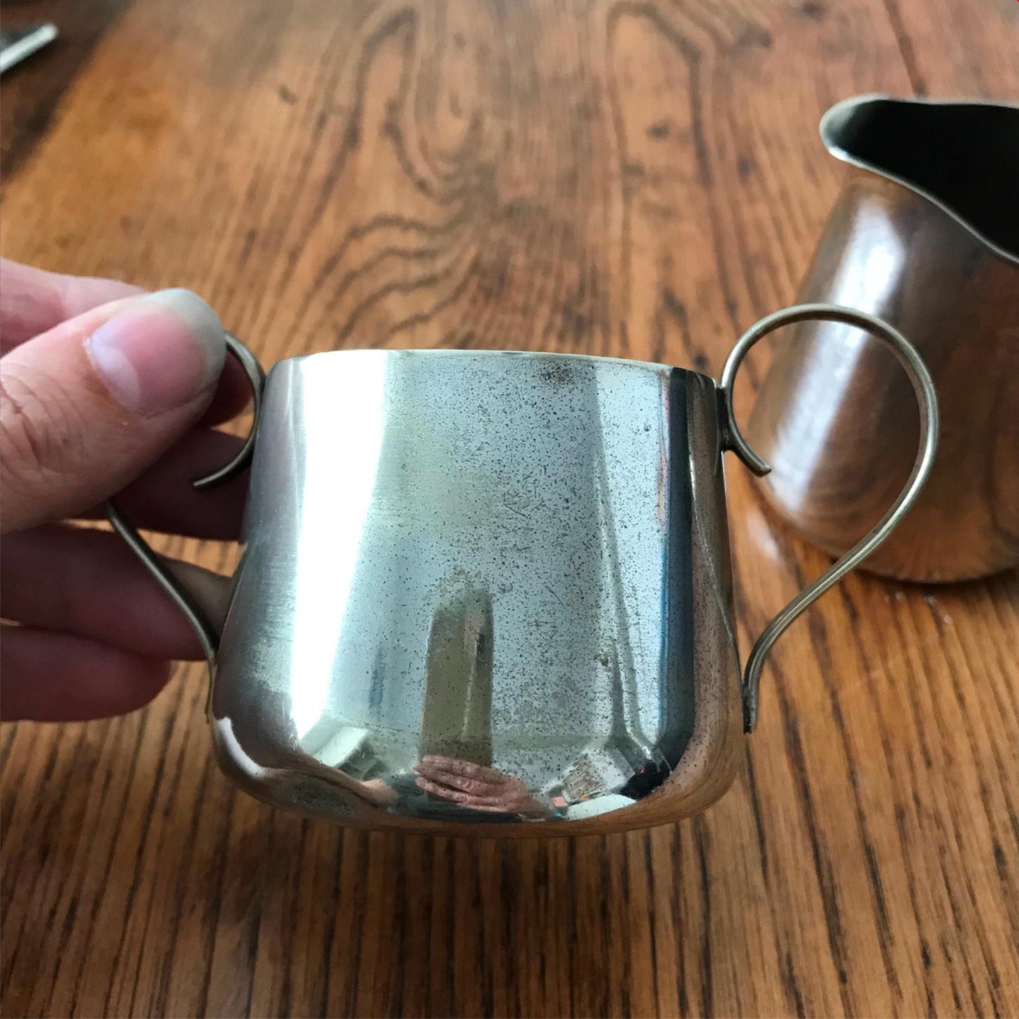 Vintage EPNS Silver Plate Sugar Bowl and Creamer Set *Tarnish* 7cm Tall. Made in England
