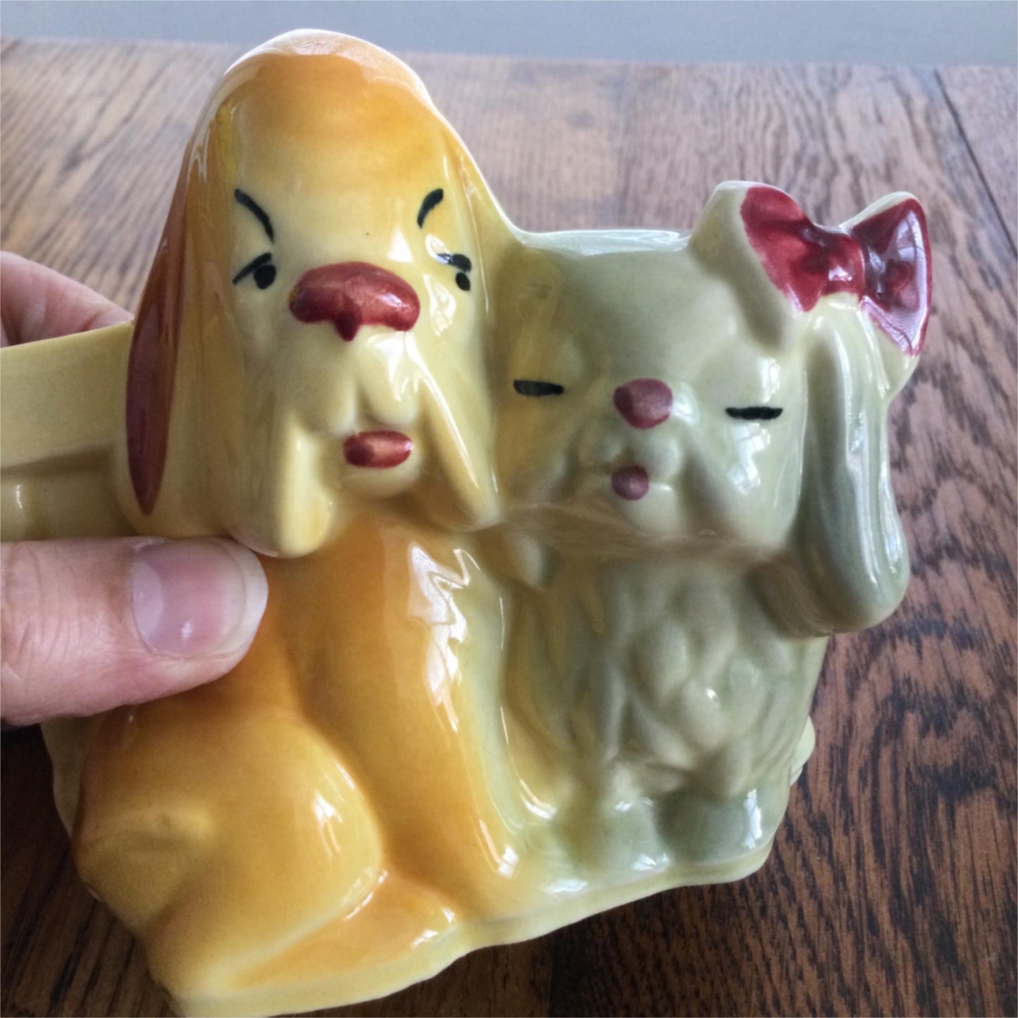 Retro Ceramic Hound Pekingese Shih-Tzu Dogs Planter #611 Vase 1950s American