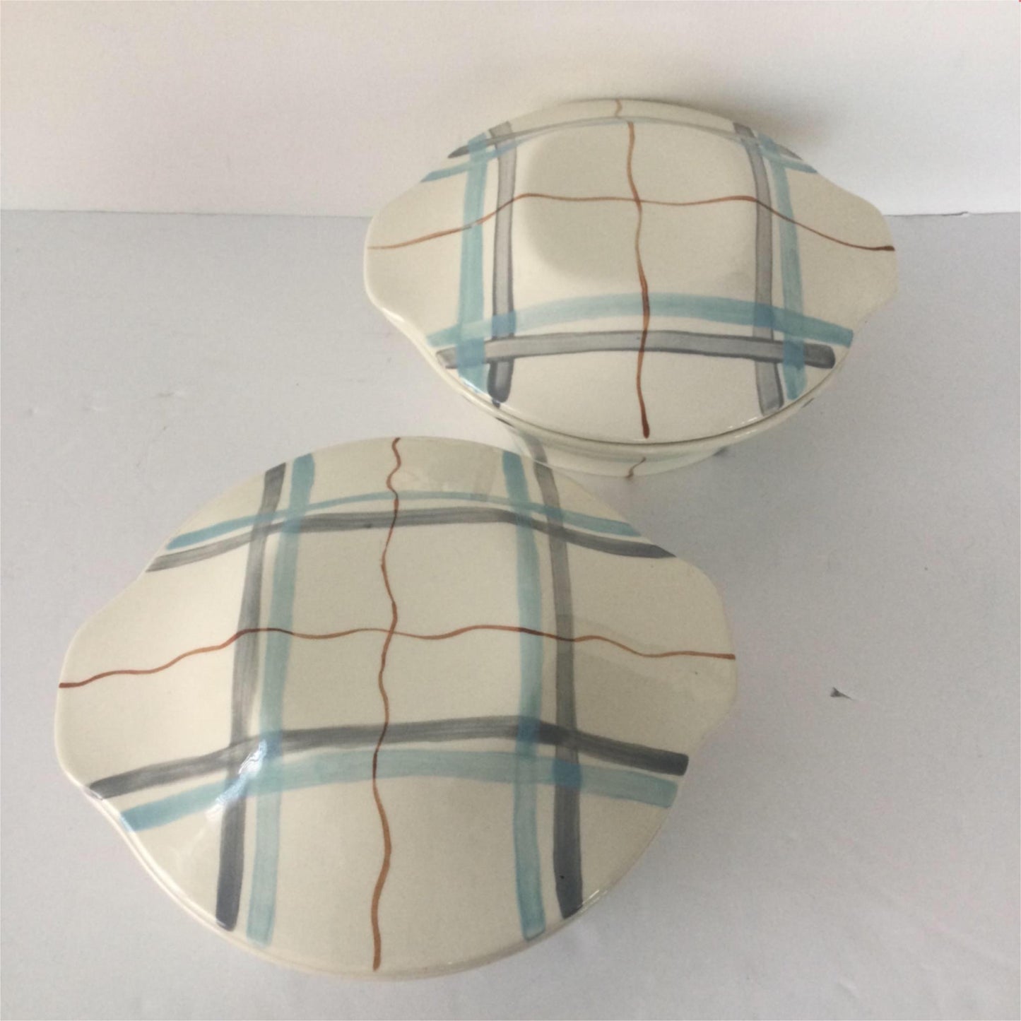 2 x Vintage Retro 1950s tureens. J & G Meakin Horizon blue grey stripes atomic mid century