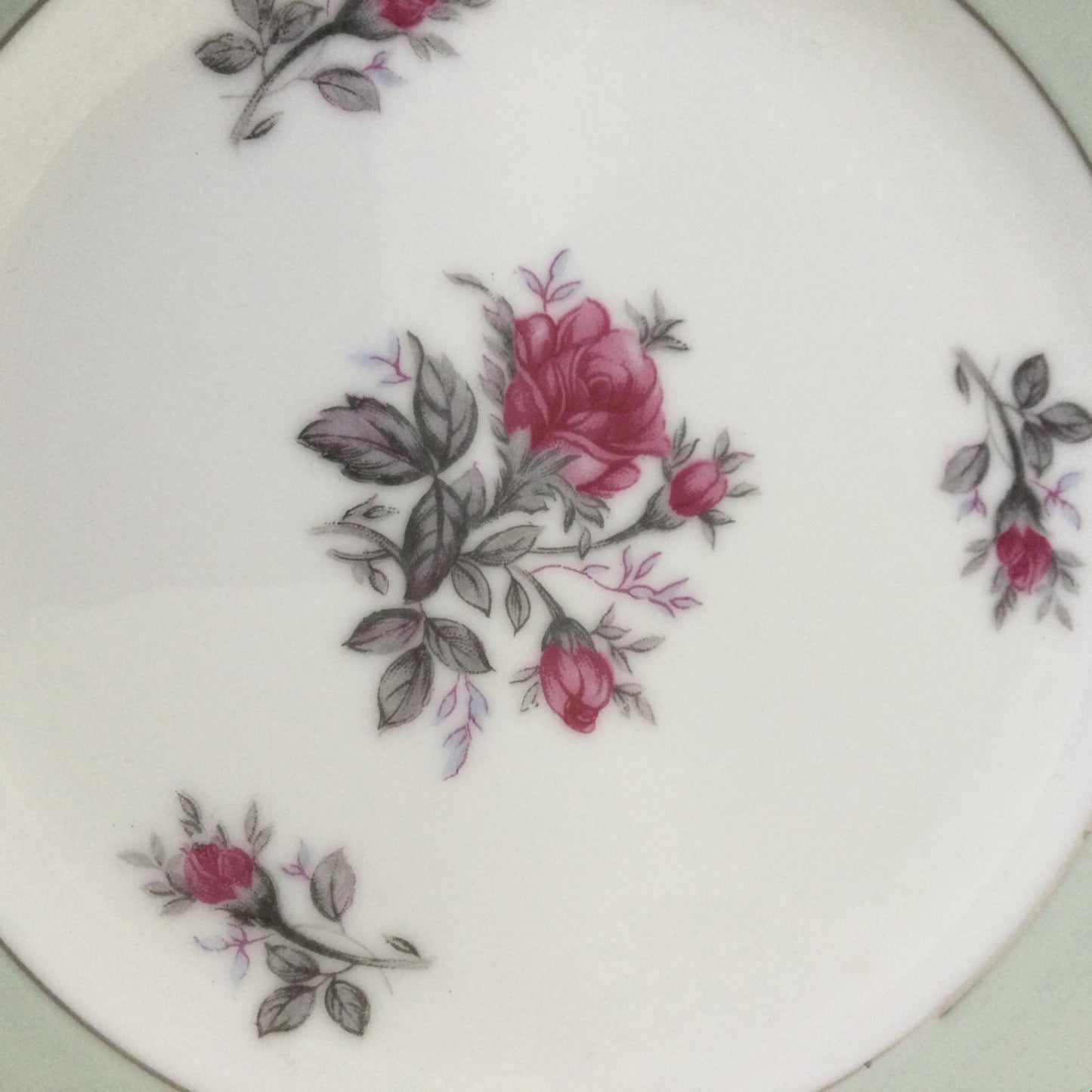 Set of 5 Vintage Side Plates Mid century Rose design. Made in Japan 81897R Set of 5. Sone china. Cottagecore, duck egg blue