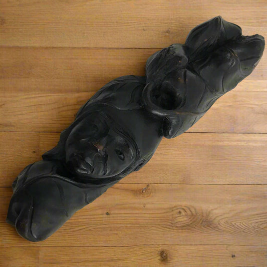 Vintage Wooden Carved Woman’s head carrying leaves. Wall decor wall art.