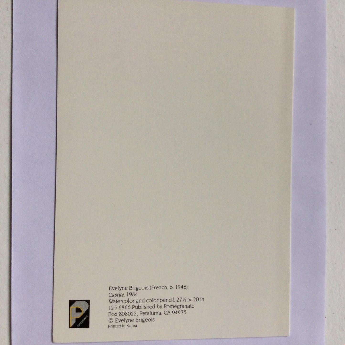 EVELYNE BRIGEOIS 'CAPRICE' 1984 Watercolour Art Blank Card, No Envelope