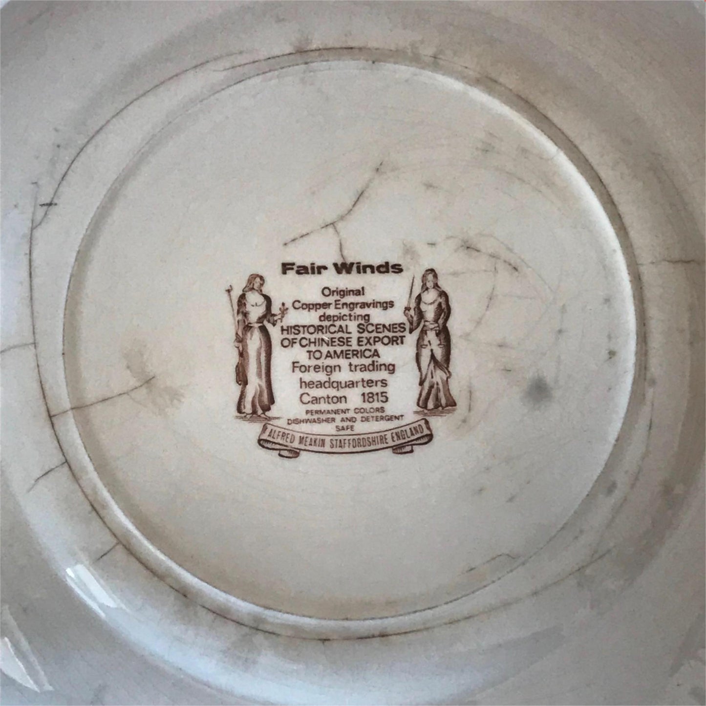 Alfred Meakin retro 1970s set of 4 9” saladplates Fair Winds brown China America
