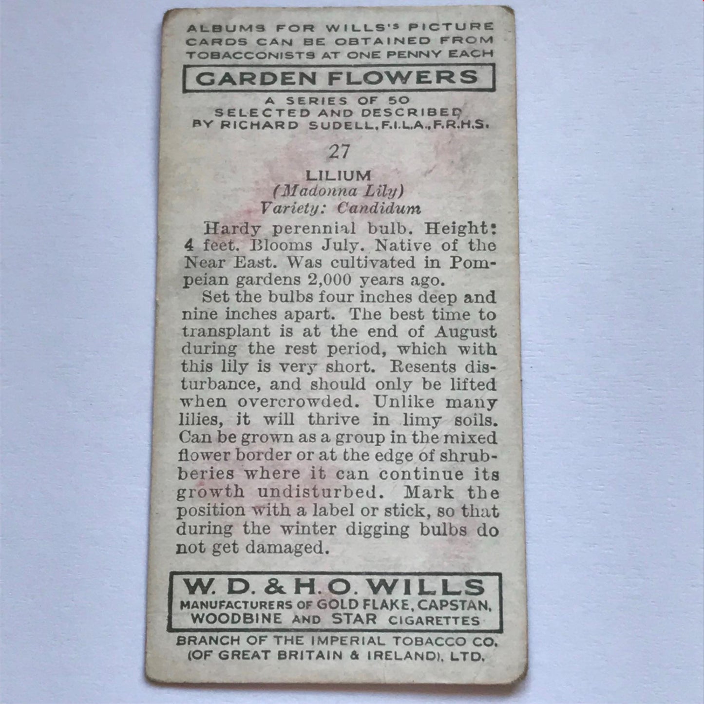 Wills Cigarette Cards GARDEN FLOWERS 1939 1930s - Pick! the ones you want