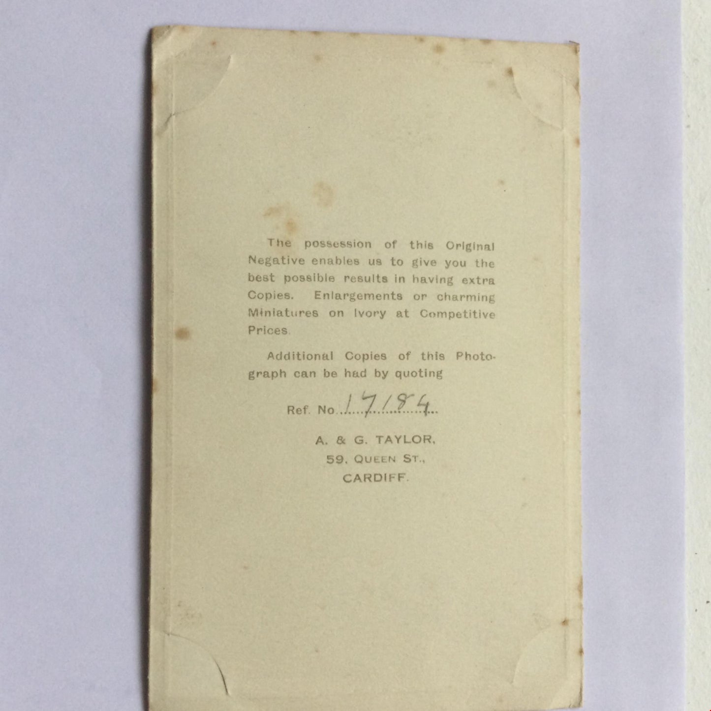 Empty Vintage Photo Wallet from A & G Taylor 59 Queen St Cardiff Ephemera