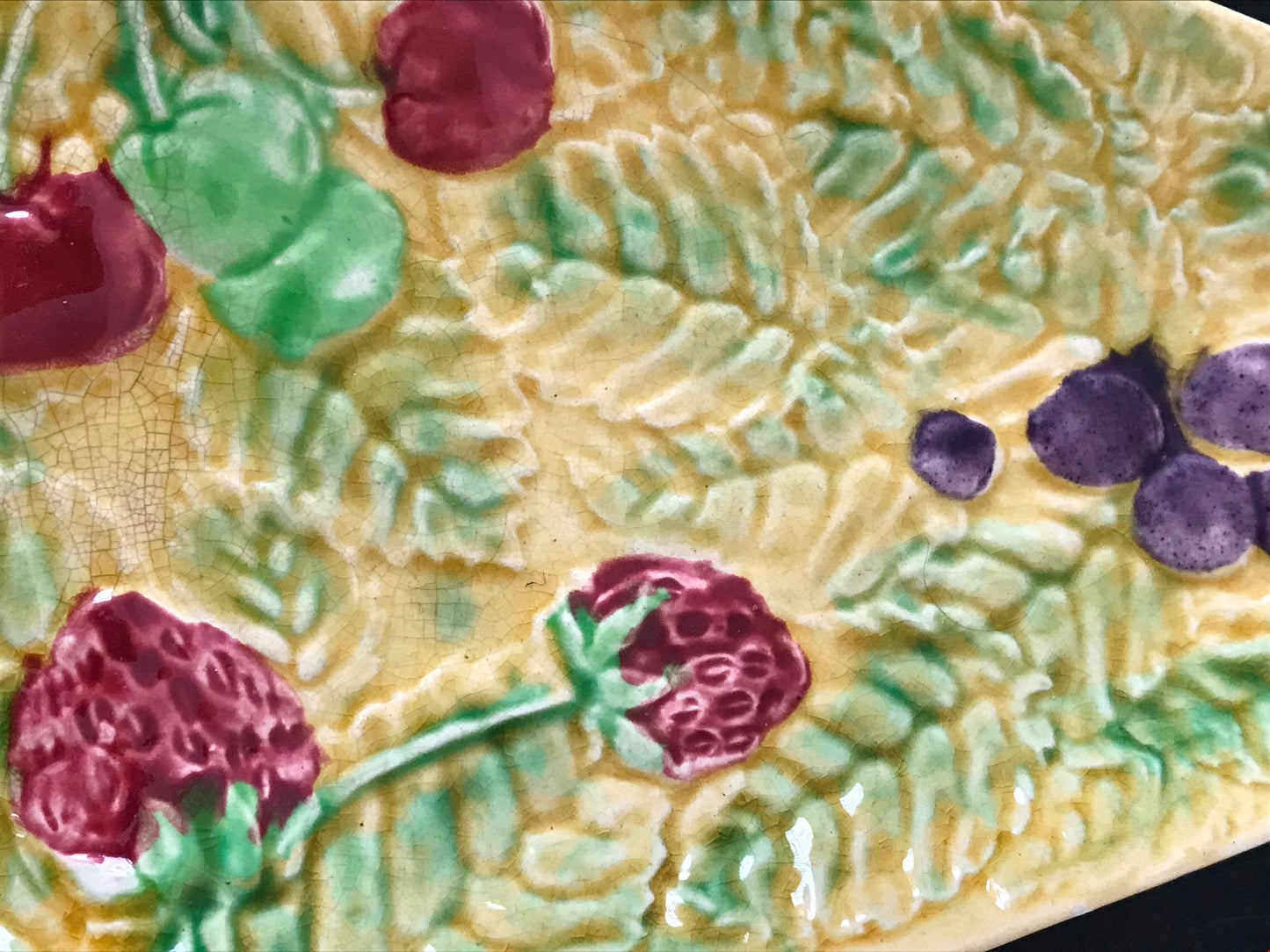 Vintage Majolica Serving Plate Berry Design Shorter and Son length 37cm