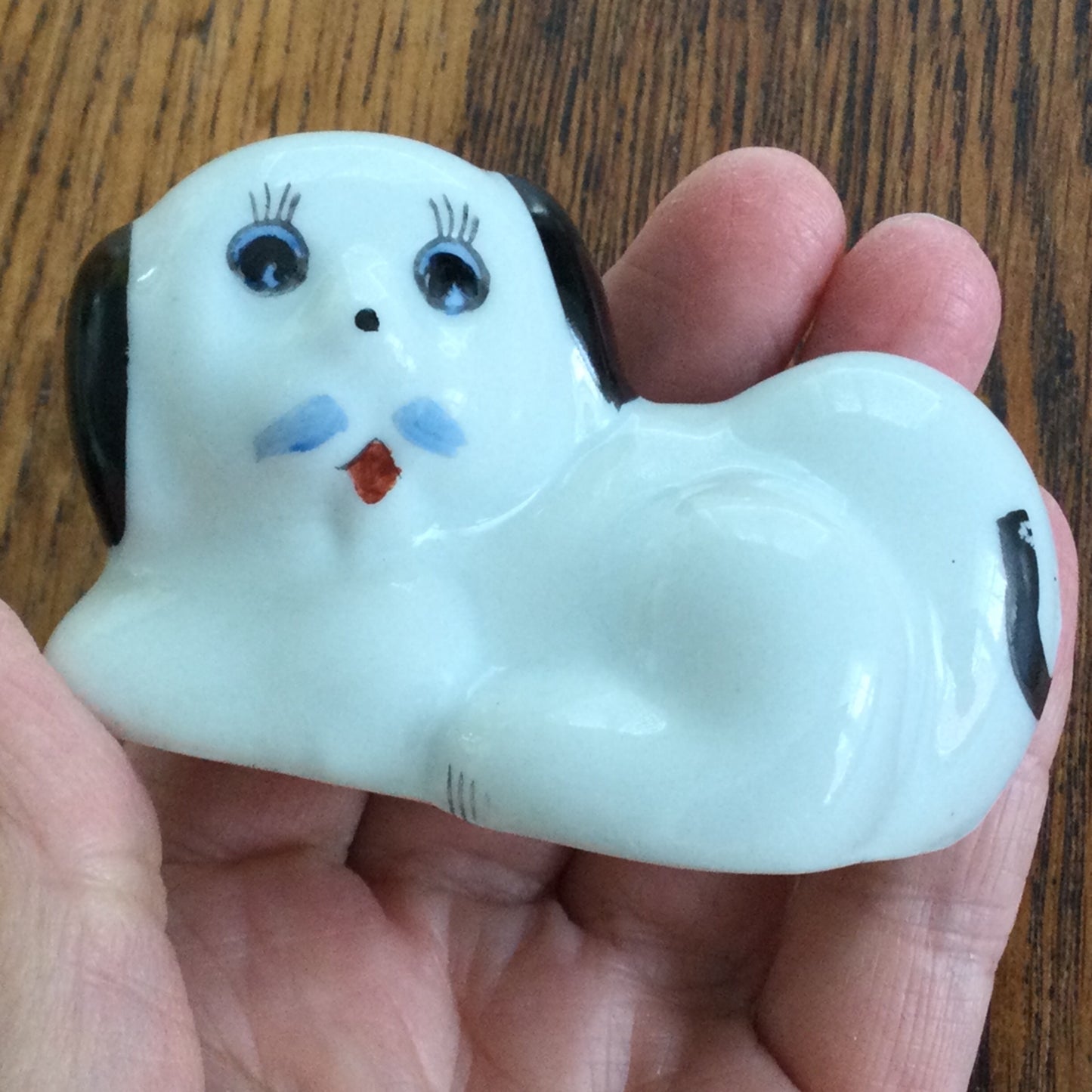 Cute Vintage black and white dog ornament blue moustache retro kitsch blue eyes