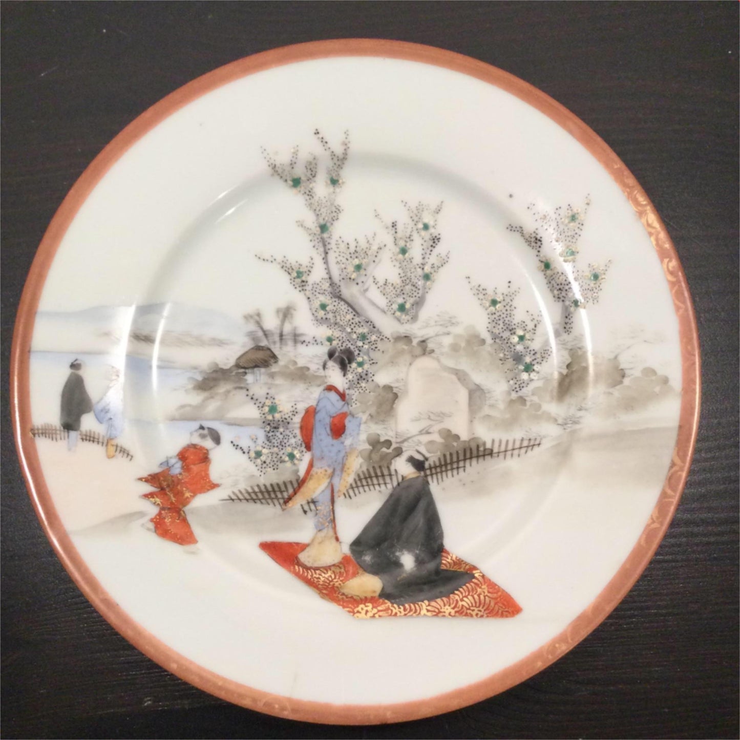 Vintage Chinese Plate Hand Painted Scene 18.5 cm figures blossom bone china