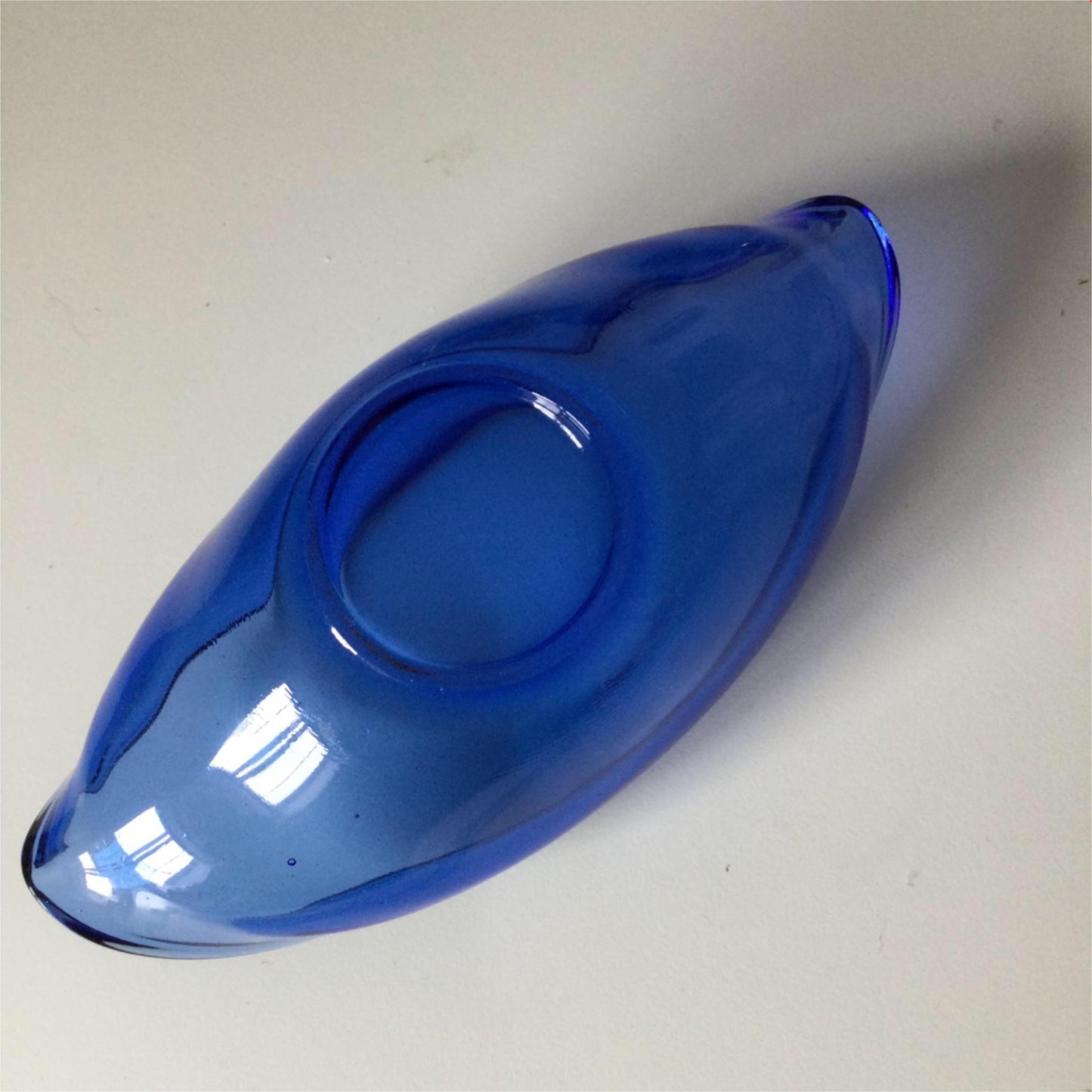 Vintage Whitefriars style Art Glass Blue Small oval bowl dish royal blue