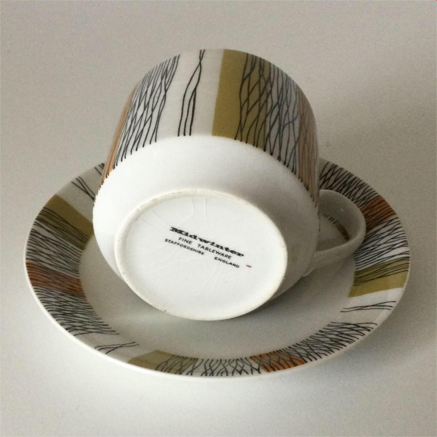 Espresso cup & saucer - retro 60s 70s - Midwinter Sienna - Khaki Orange Black Stripes