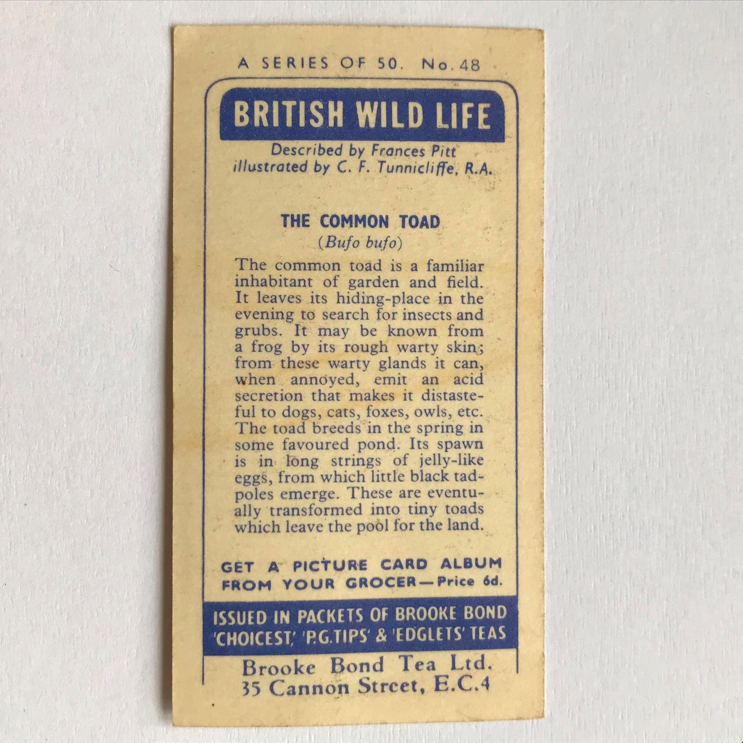 BRITISH WILD LIFE - Brooke Bond Tea Cards - Take your pick - wildlife pictures