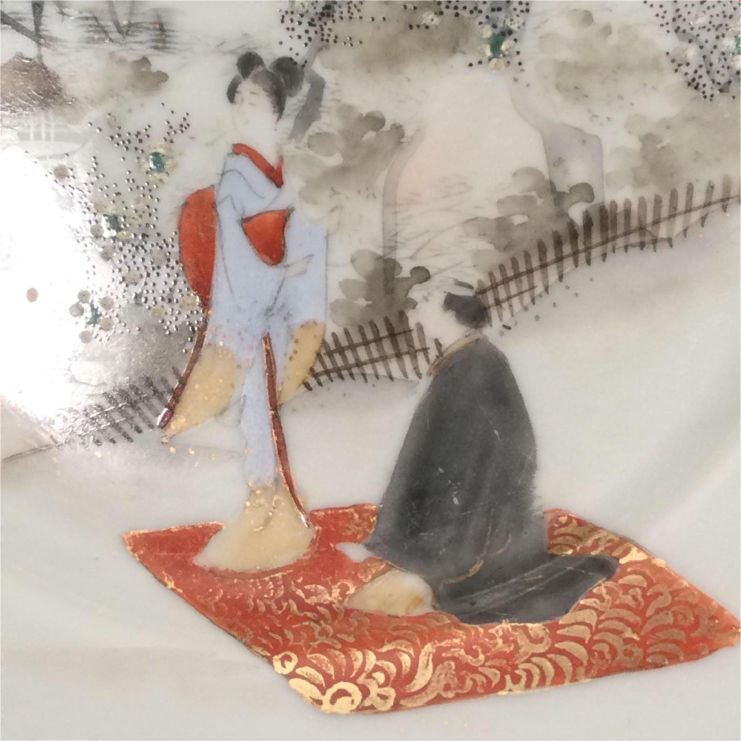 Vintage Chinese Plate Hand Painted Scene. 18.5 cm figures blossom bone china.