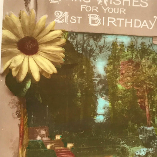 Vintage 21st BIRTHDAY Greetings Postcard - RP - 1926 1920s - Woodland Scene - Nice Poem