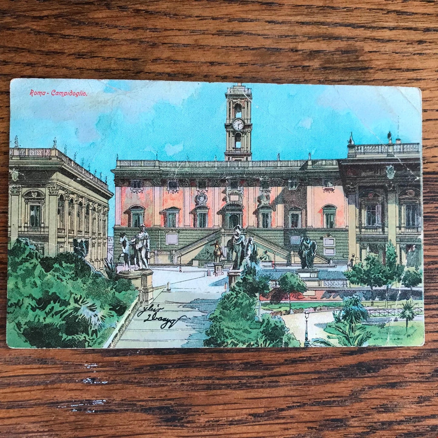 Antique Italian postcard with rare stamp 10 cents 1901ish ROME CAMPIDOGLIA