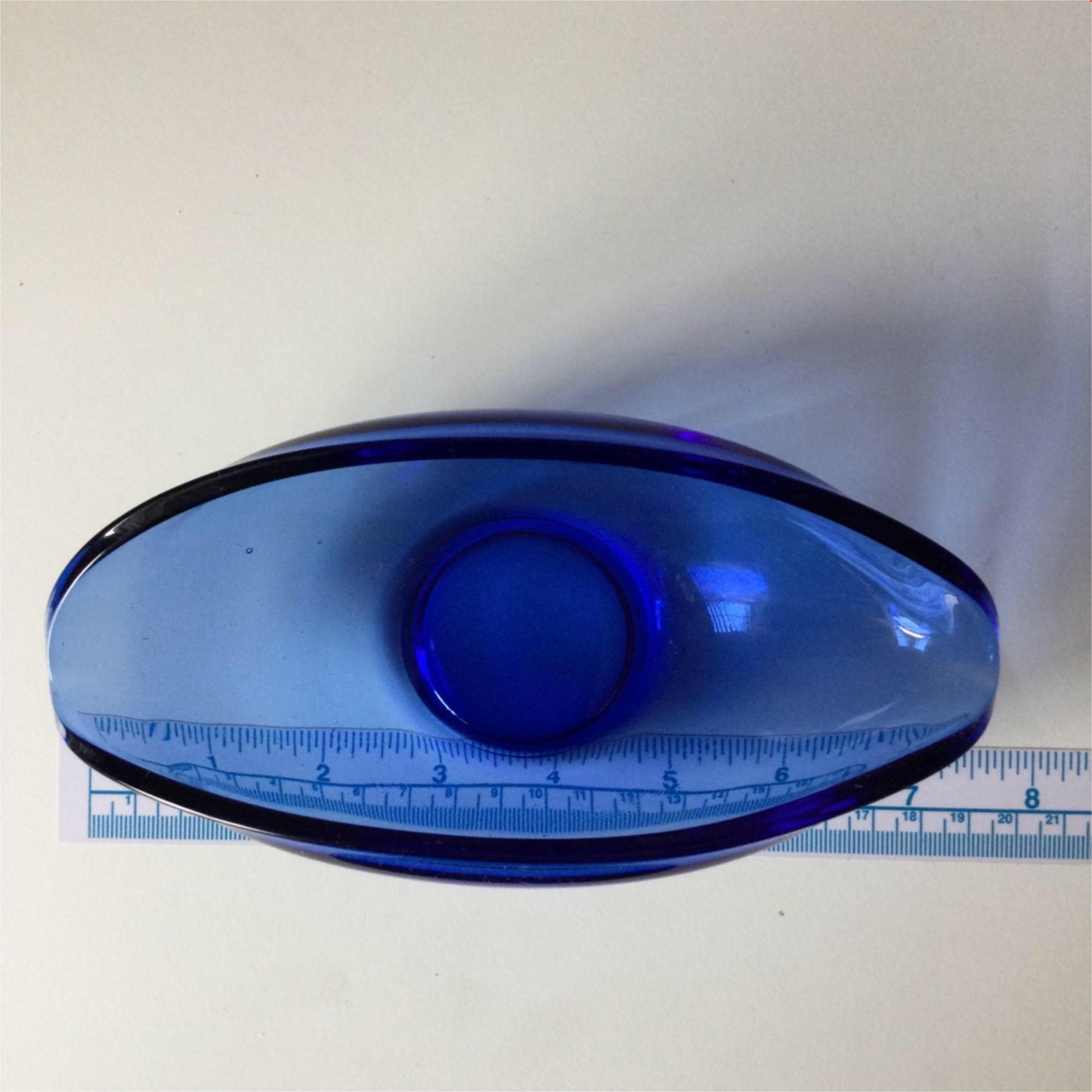 Vintage Whitefriars style Art Glass Blue Small oval bowl dish royal blue
