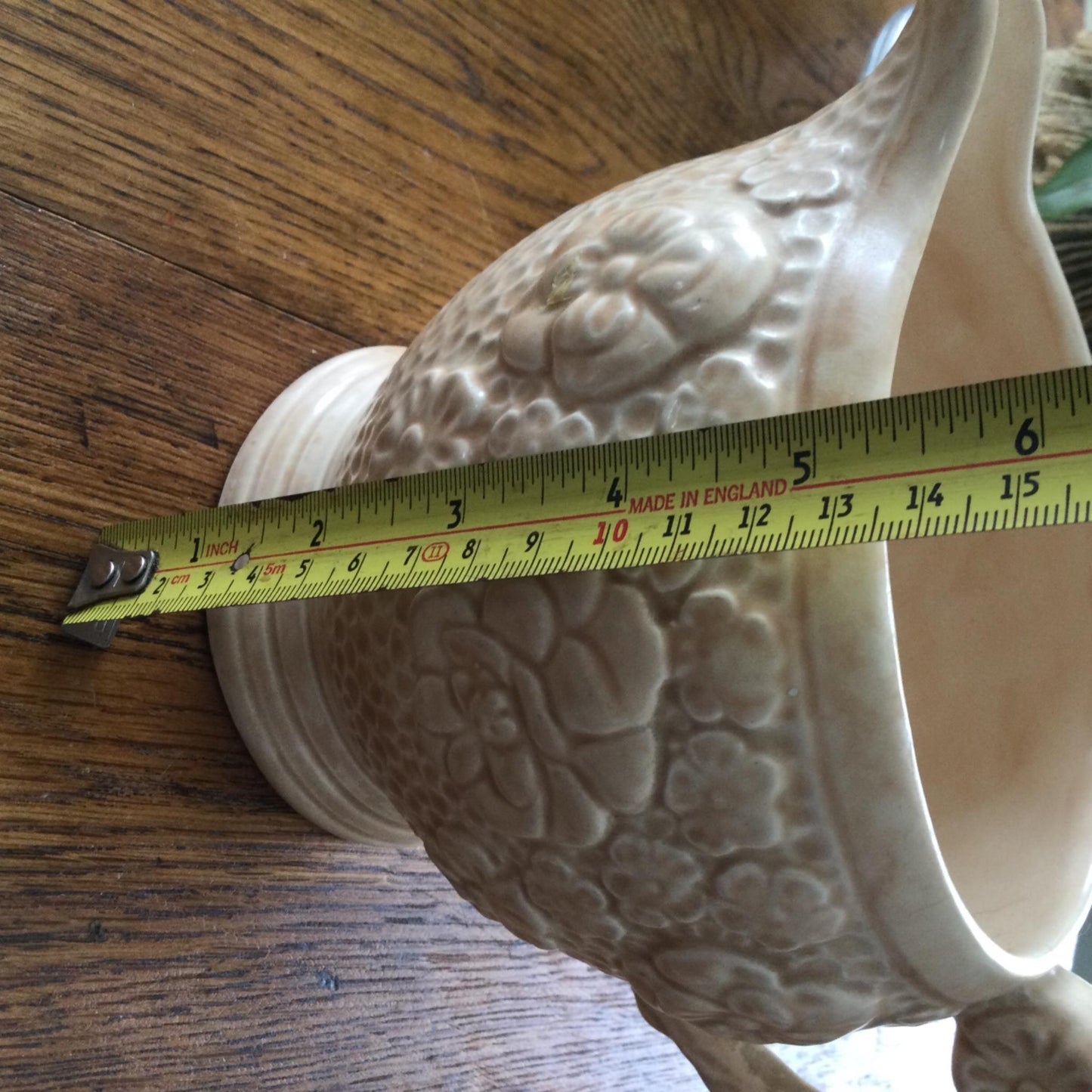 Sadler Vintage Mid Century Soft Matt Glazed Bulbous Round Jug Cream Beige Textured Flowers