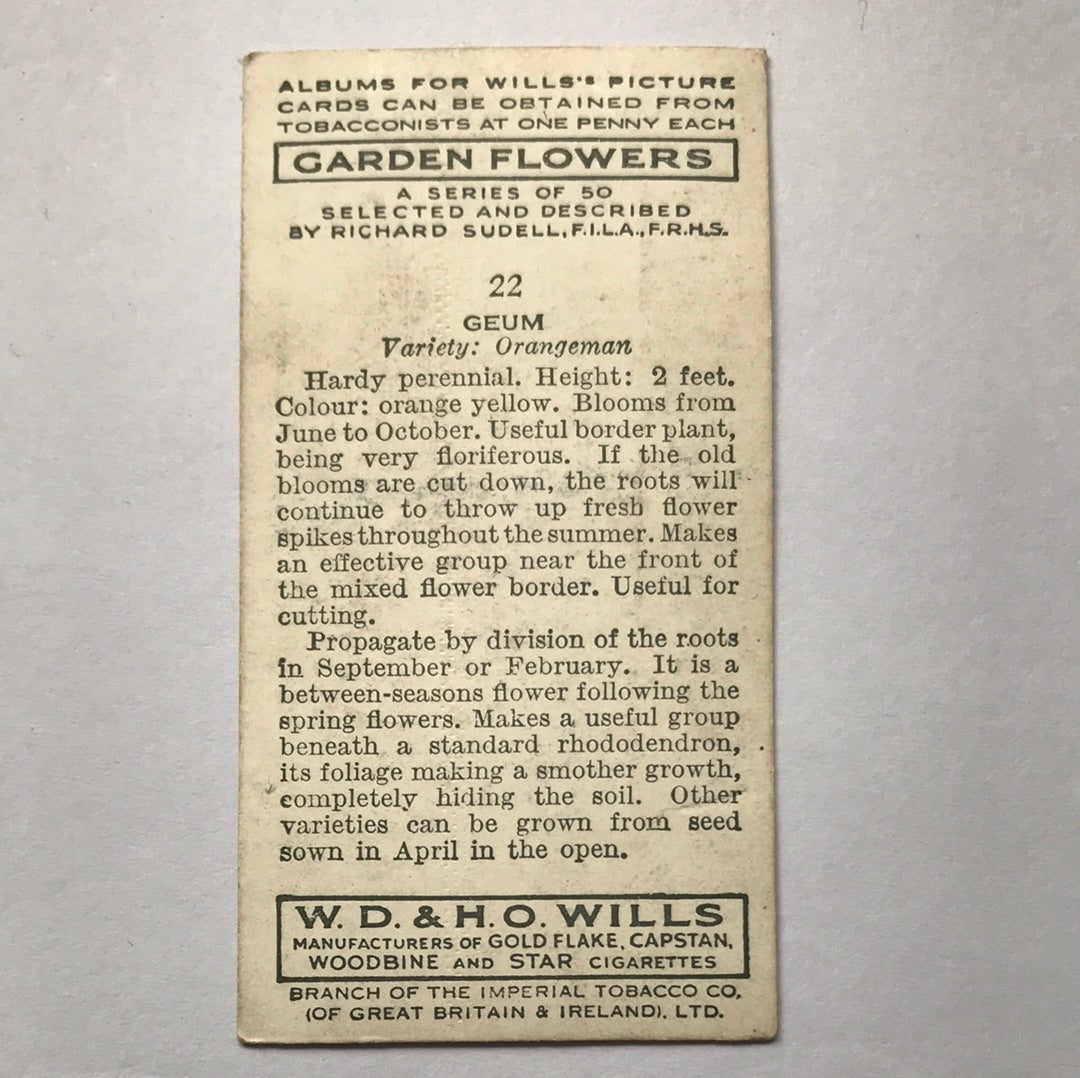 Wills Cigarette Cards GARDEN FLOWERS 1939 1930s - Pick! the ones you want