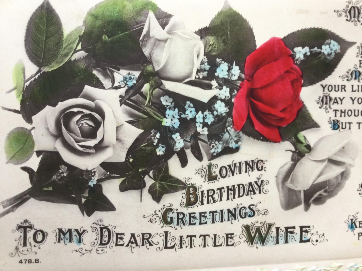 Vintage BIRTHDAY Greetings Postcard TO MY DEAR LITTLE WIFE Roses lovely Poem