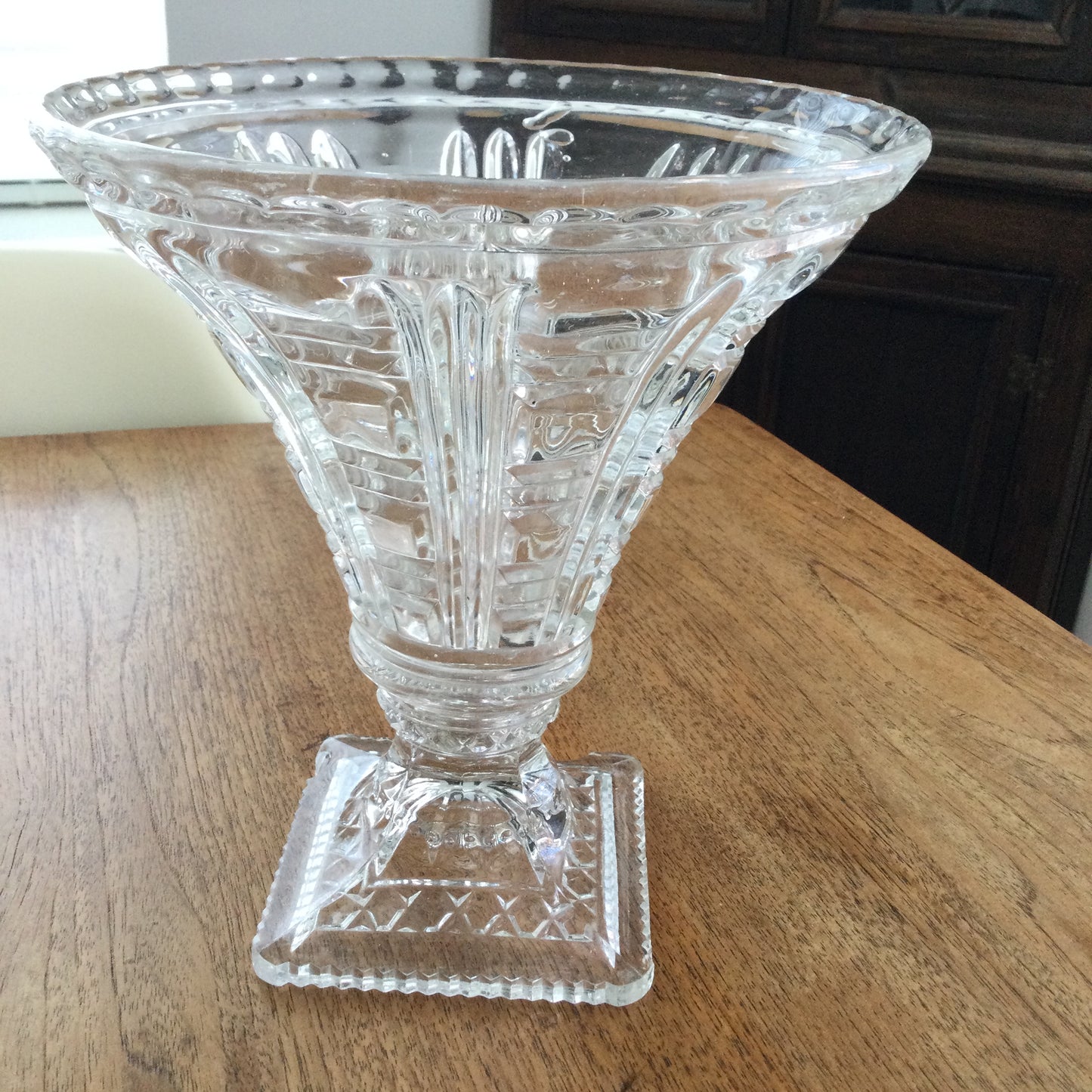 Vintage Art Deco Design Trumpet Shape Vase 21cm High Square Base