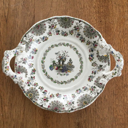 Antique Victorian Dish /Plate with twin lug handles fruit and flower design staffs c1835. English china.