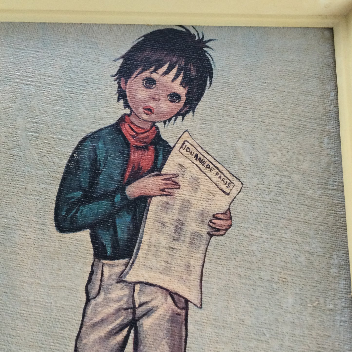 Pair of vintage Ozz Franca style Big Eyes girl and boy pictures / prints. 1960s retro kitsch wall art