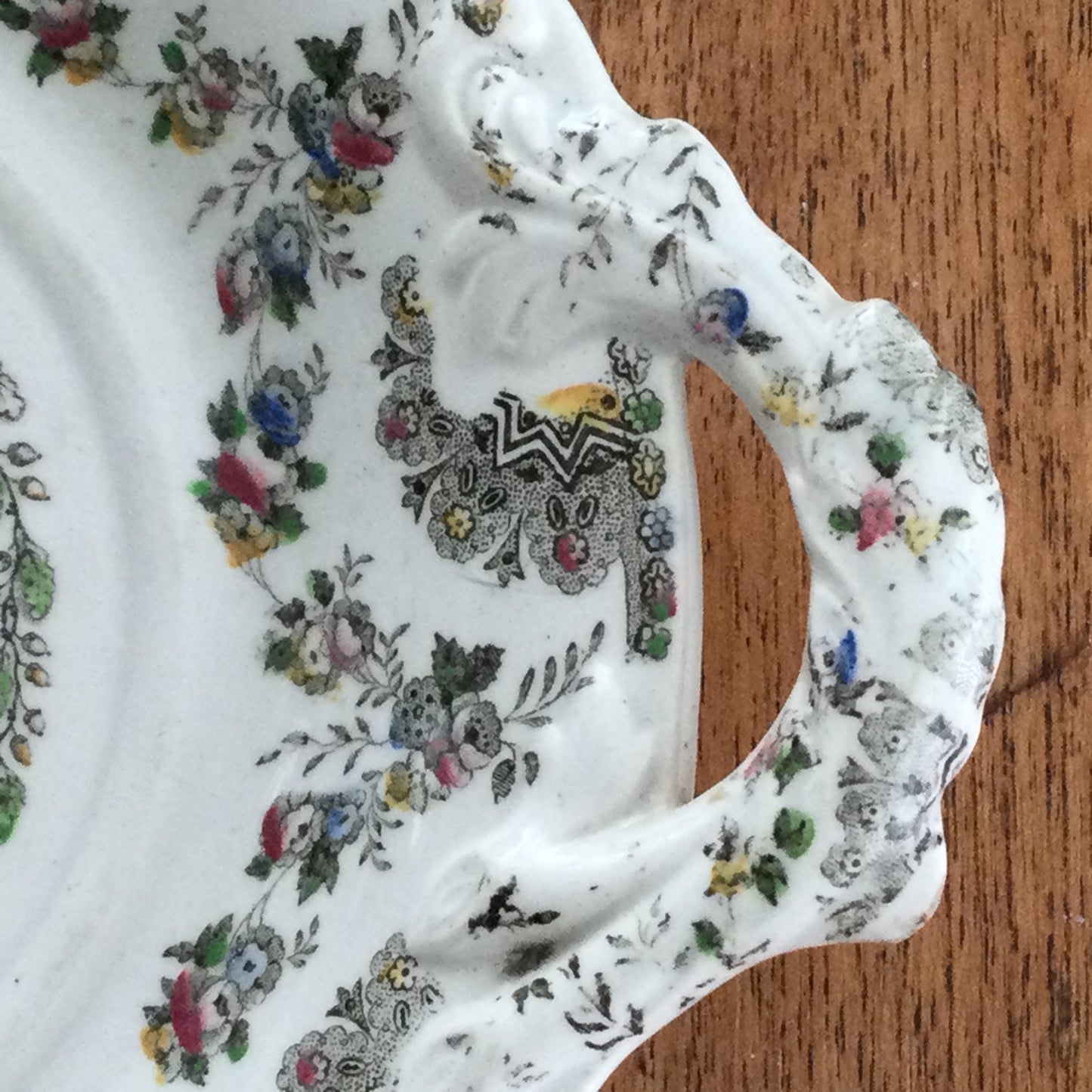 Antique Victorian Dish /Plate with twin lug handles fruit and flower design staffs c1835. English china.