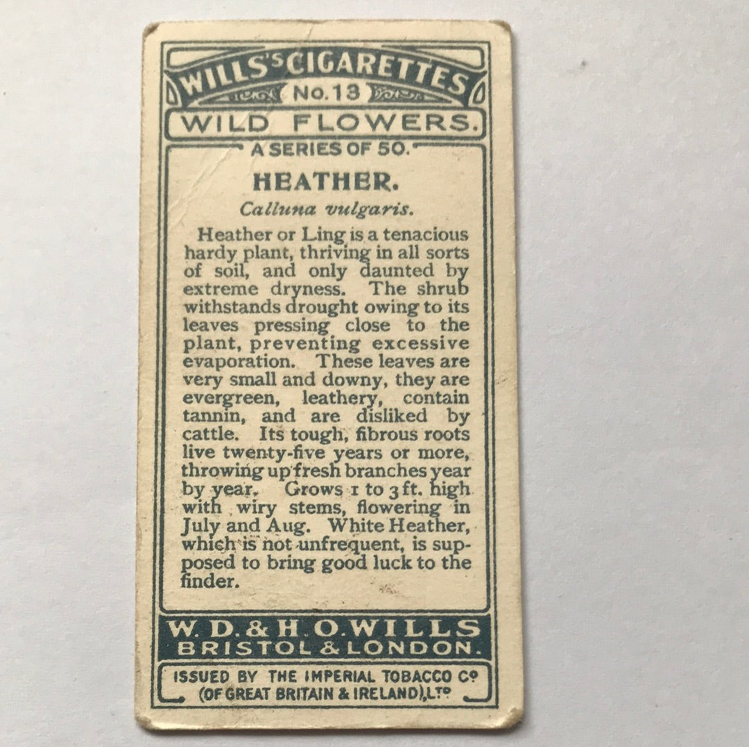 Wills Cigarette Cards WILD FLOWERS Various series, sold individually