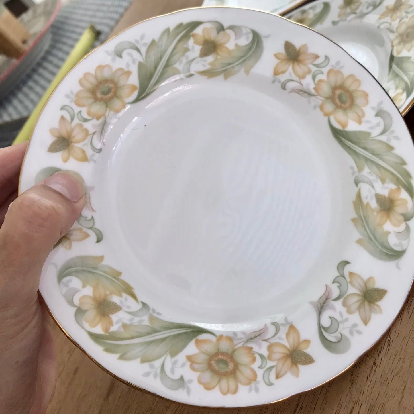 Vintage Duchess China Greensleeves Design Set Of 6 Tea Plates Green Apricot