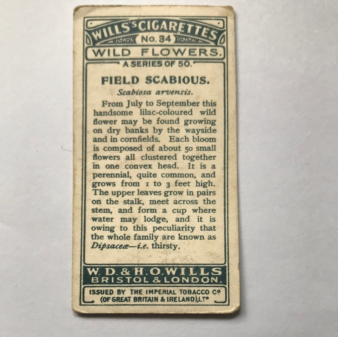 Wills Cigarette Cards WILD FLOWERS Various series, sold individually