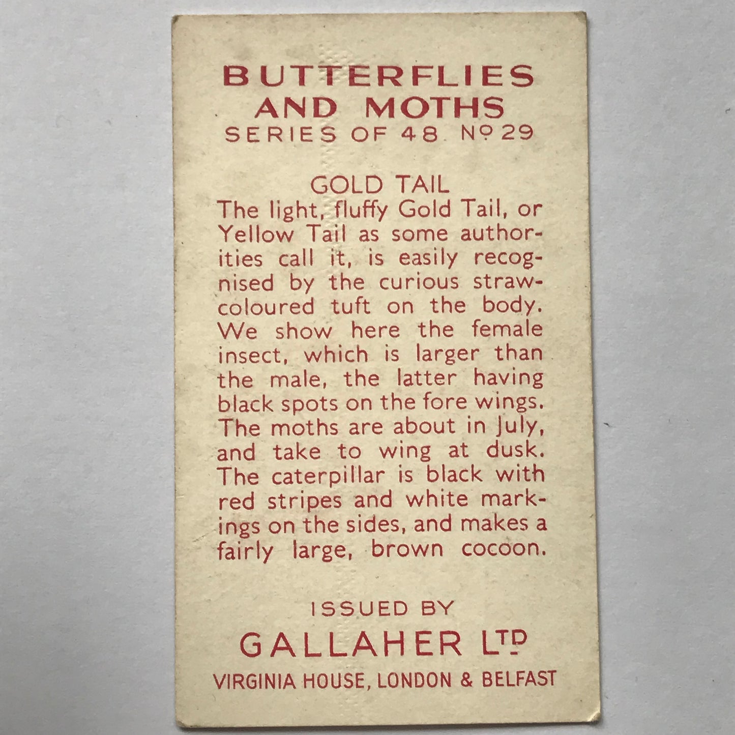 Gallaher Cigarette Cards BUTTERFLIES AND MOTHS 1938 Sold Individually - take your pick