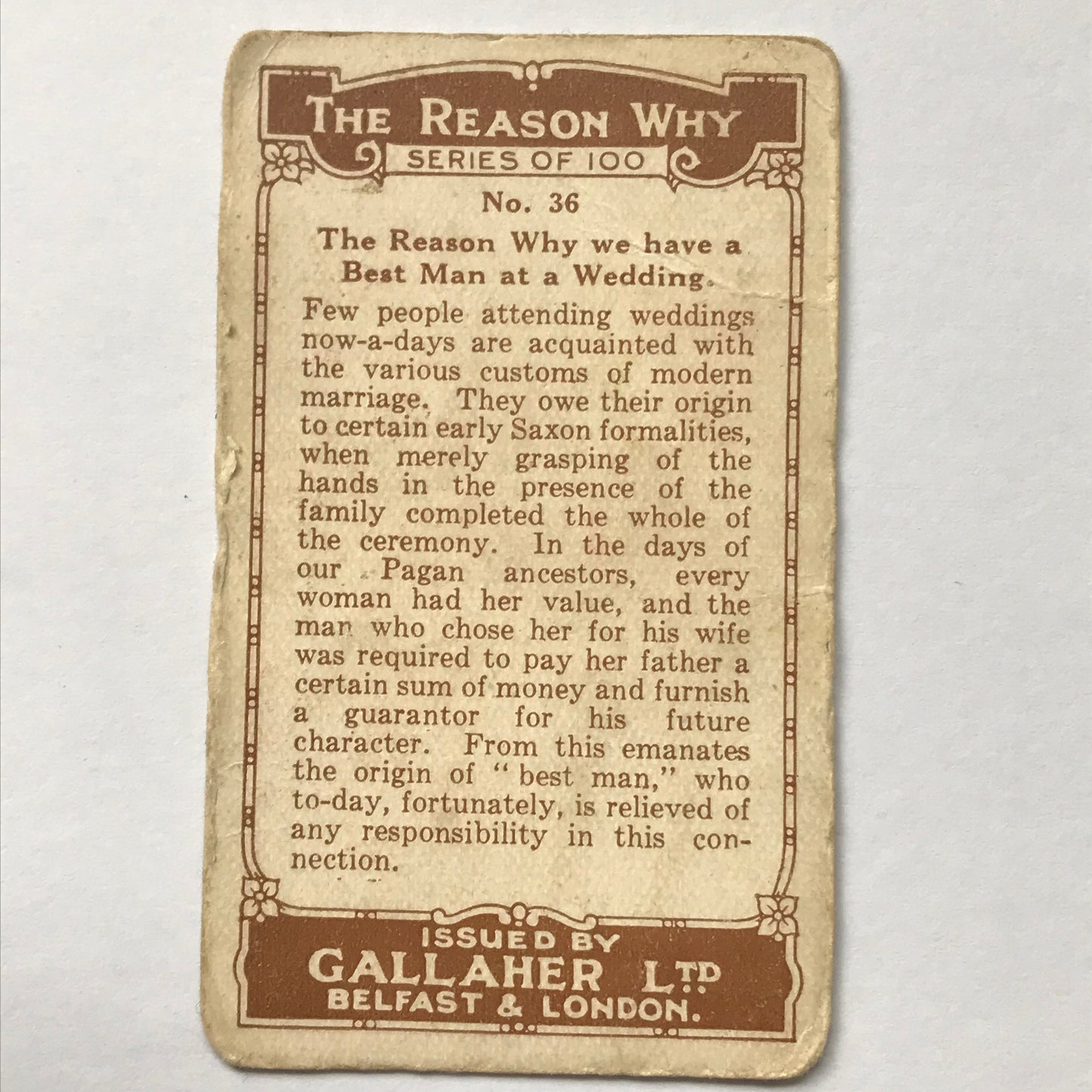 Gallaher Cigarette Cards - 'THE REASON WHY' Sold Individually - take your pick. Antique from 1924
