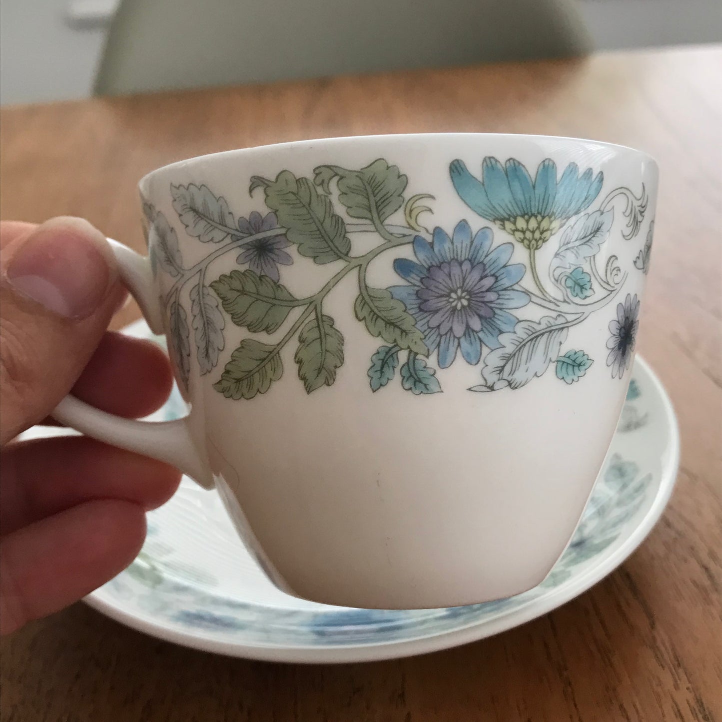 Wedgwood Clementine Tea Cup and Saucer Blue white floral 1970s retro